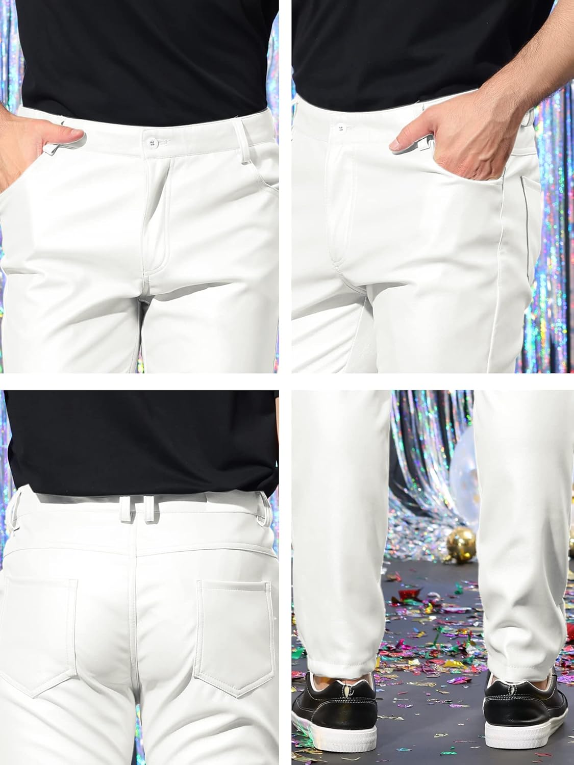 Lars Amadeus Men's Metallic Pants Slim Fit Night Club Disco Shiny Faux Leather Pants - Image 6