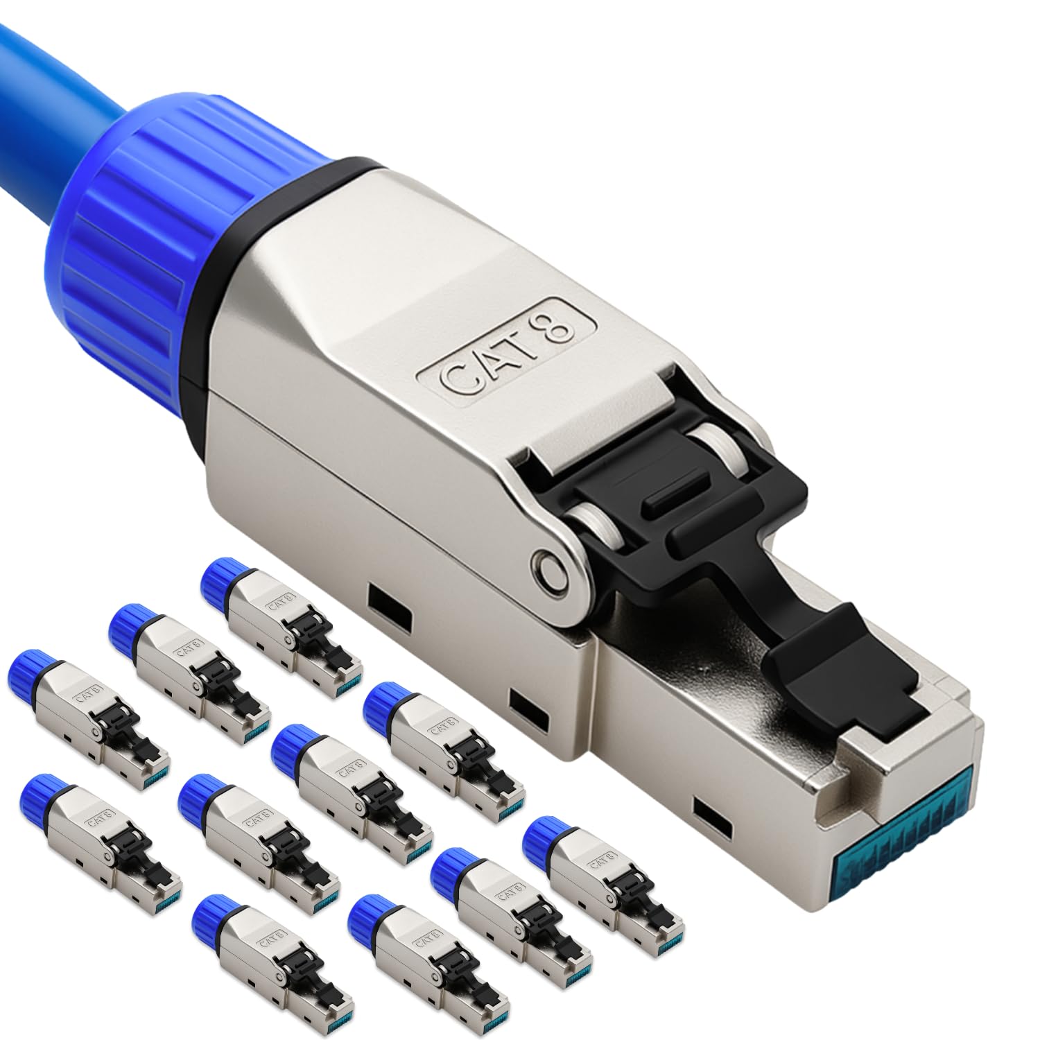 12 conectores RJ45 CAT 8 – Conector de red sin herramientas para Ethernet, cable de instalación y cable de red, compatible con Gigabit, blindado STP, 40 Gbps, contactos dorados
