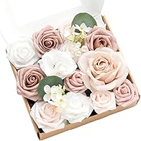 Vista 18 de Ling's Moment Caja de flores falsas, tallos de vegetación artificiales artificiales, rosas de espuma, orquídea de seda, flor fábica para centros