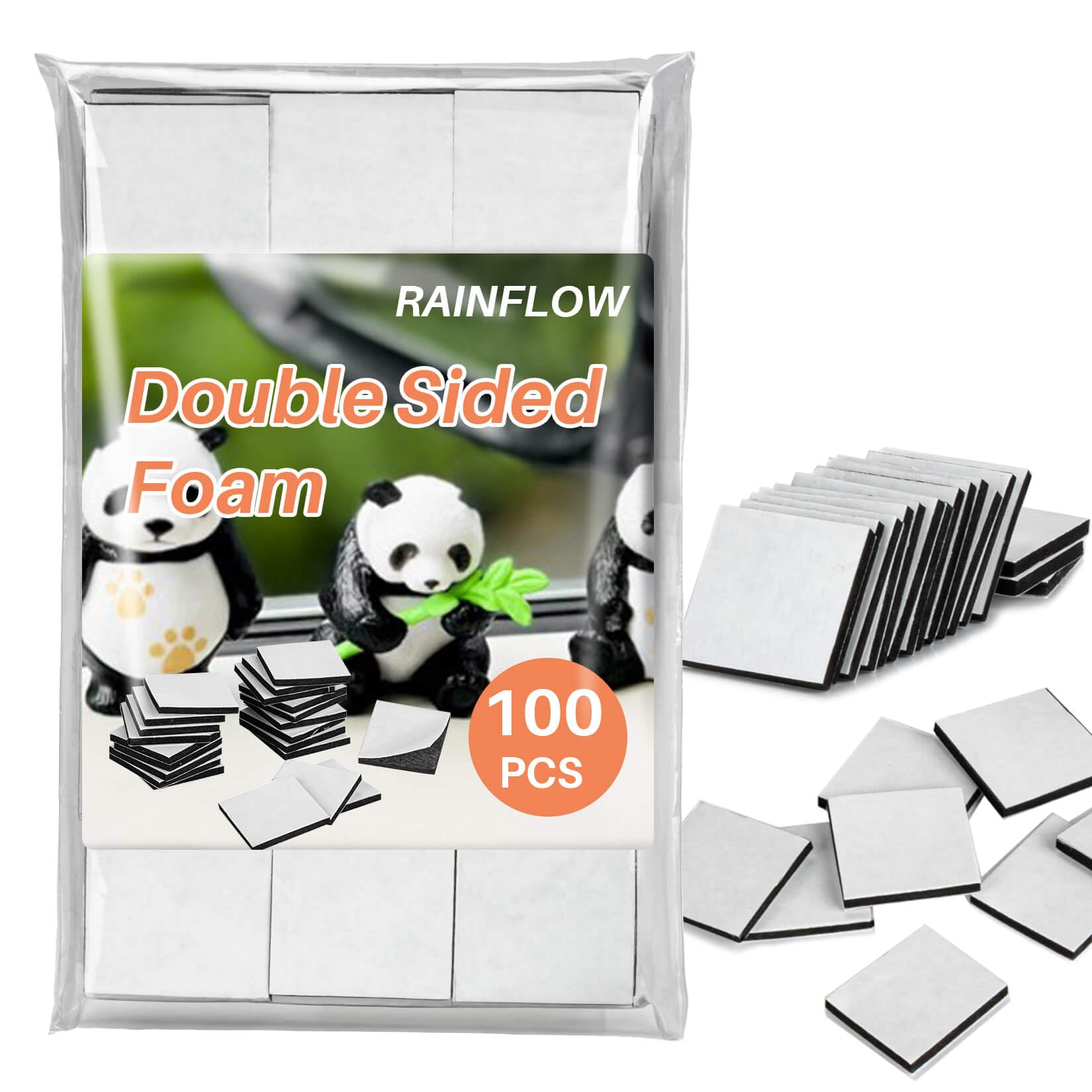 100PCS Double Sided Foam Tape - Strong Double Sided Adhesive Pads, Square Two Sided Tape Heavy Duty Mounting Tape for Walls,Pictures,Balloons,Crafts,Decoration