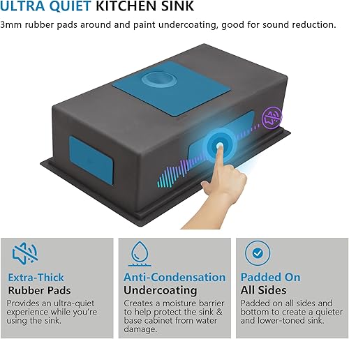 Miniatura 25 de Fregadero de lavandería de 21 x 18 pulgadas de montaje bajo encimera – Acero inoxidable 304 de calibre 16 cepillado dorado NANO-PVD de 12 pulgadas