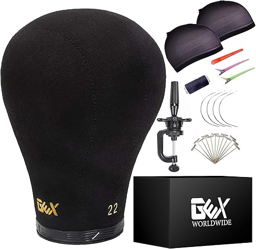 Miniatura 3 de GEX - Cabeza de maniquí de lona de 20.5 pulgadas para peluca de corcho para hacer pelucas, secado y peinado, pantalla con soporte para mesa C