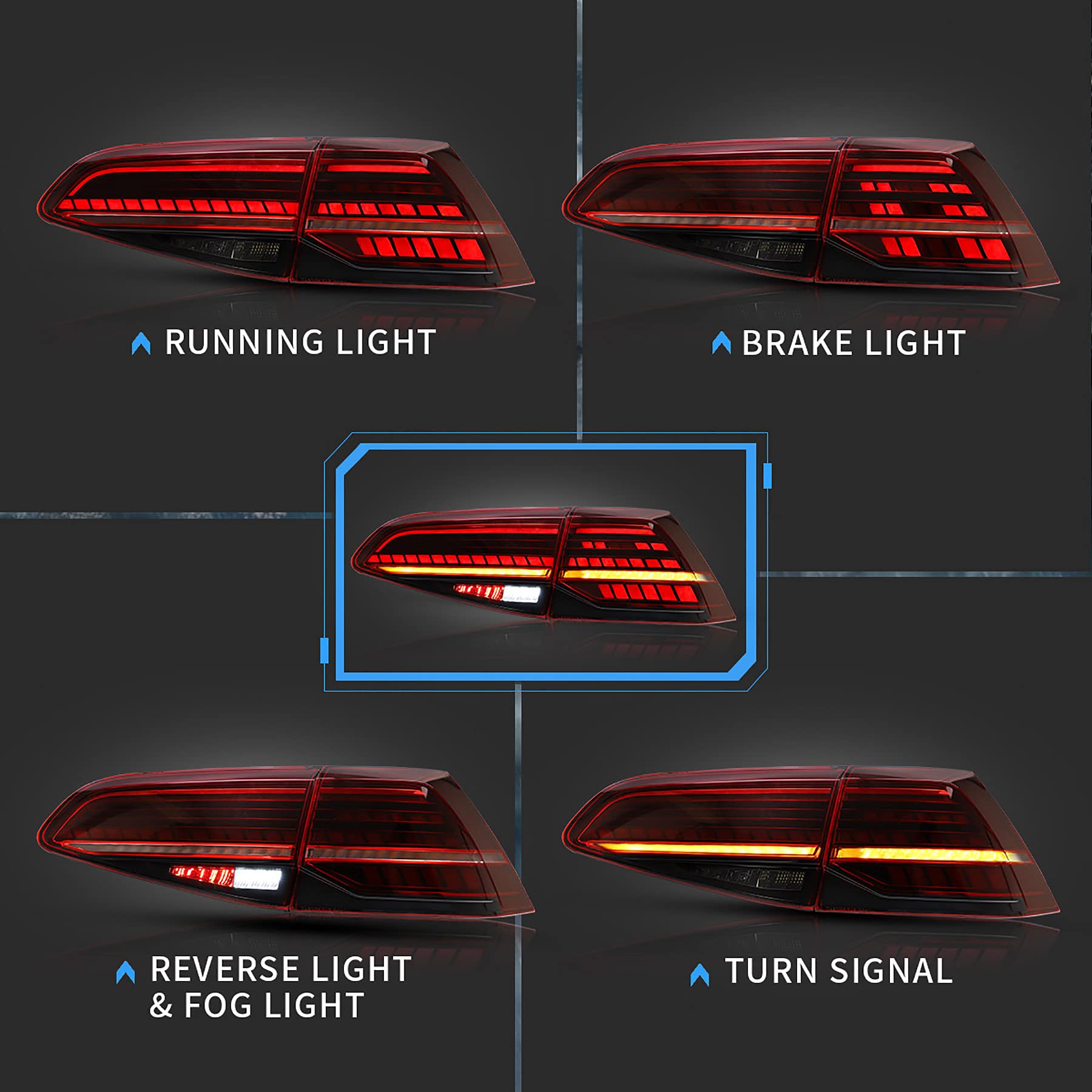 VLAND Faros delanteros y luces traseras para Golf 7 MK7 TDI TSI 2013-2017, luces traseras con indicador secuencial,con itv