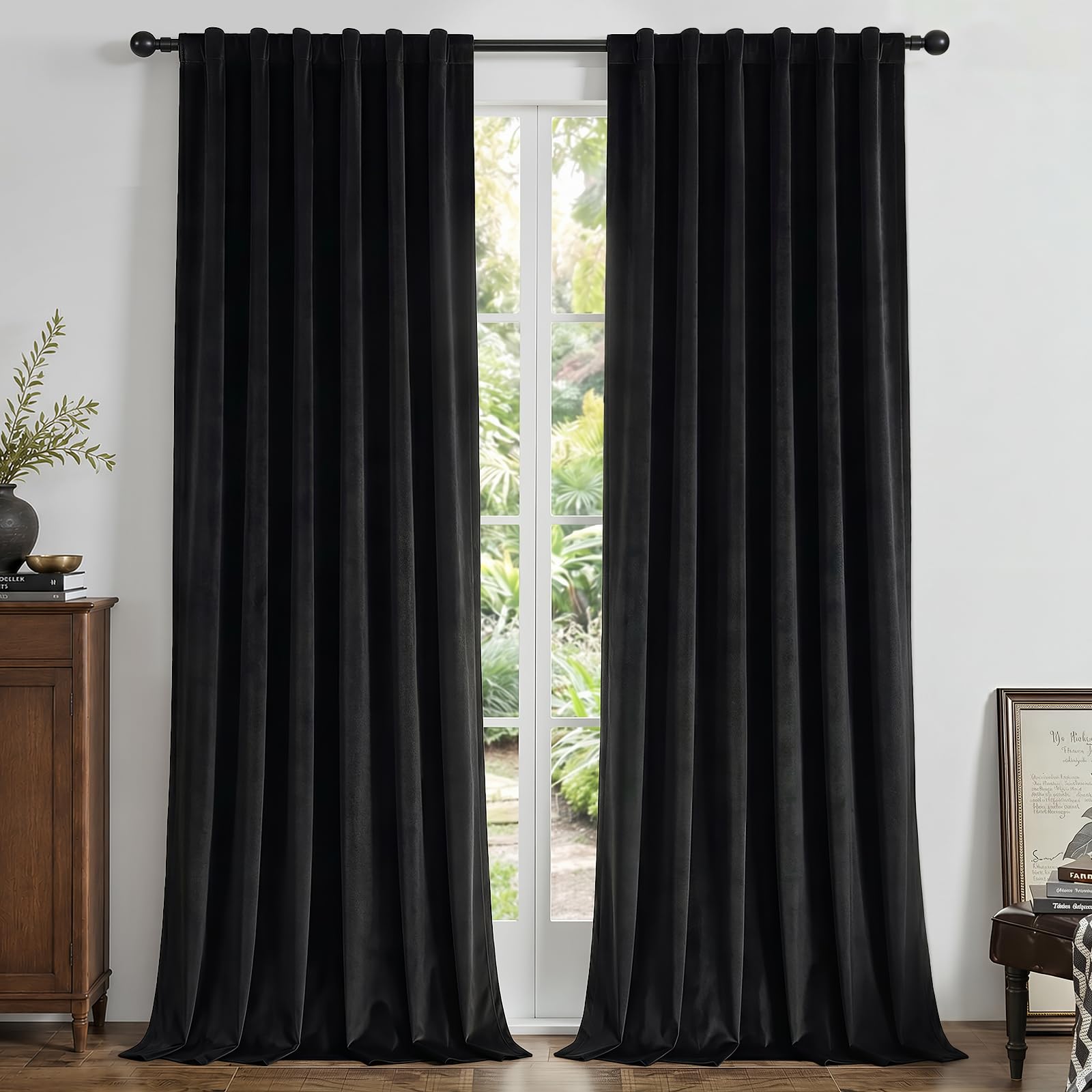 Joydeco Velvet Blackout Curtains 84 Inch Length 2 Panels, Back Tab and Rod Pocket