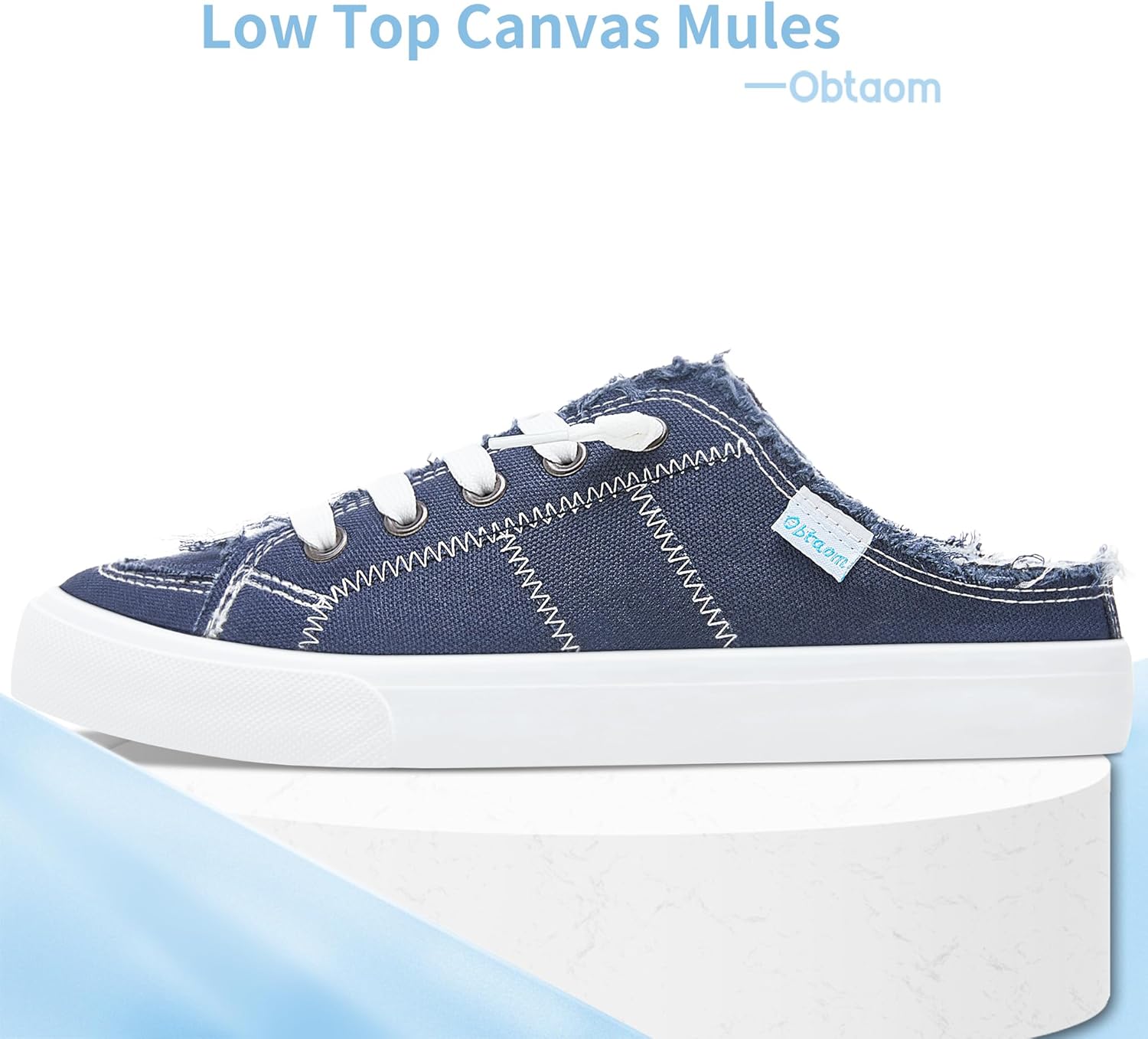 Obtaom Women Canvas Mules Memory Foam Clipper Fashion Sneakers Comfortable Slip-On Mule Backless Holiday Shoes - Image 4