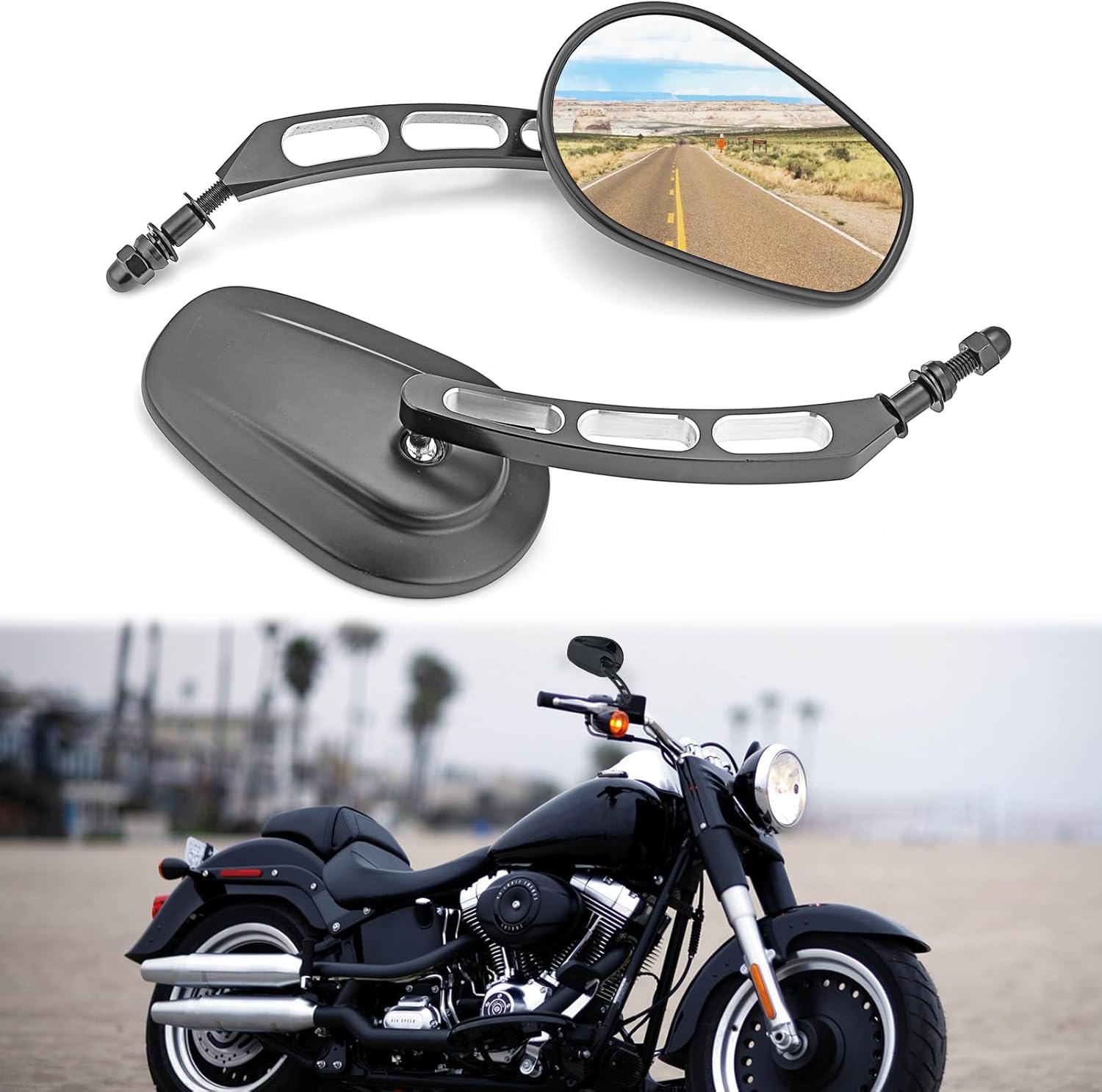 Wsays 8MM Rear View Side Mirrors Motorcycle Hollow Handlebar Mount Mirrors Gloss Black Compatible with Harley Sportster Dyna Softail Touring Electra Street Glide Road Glide Road King
