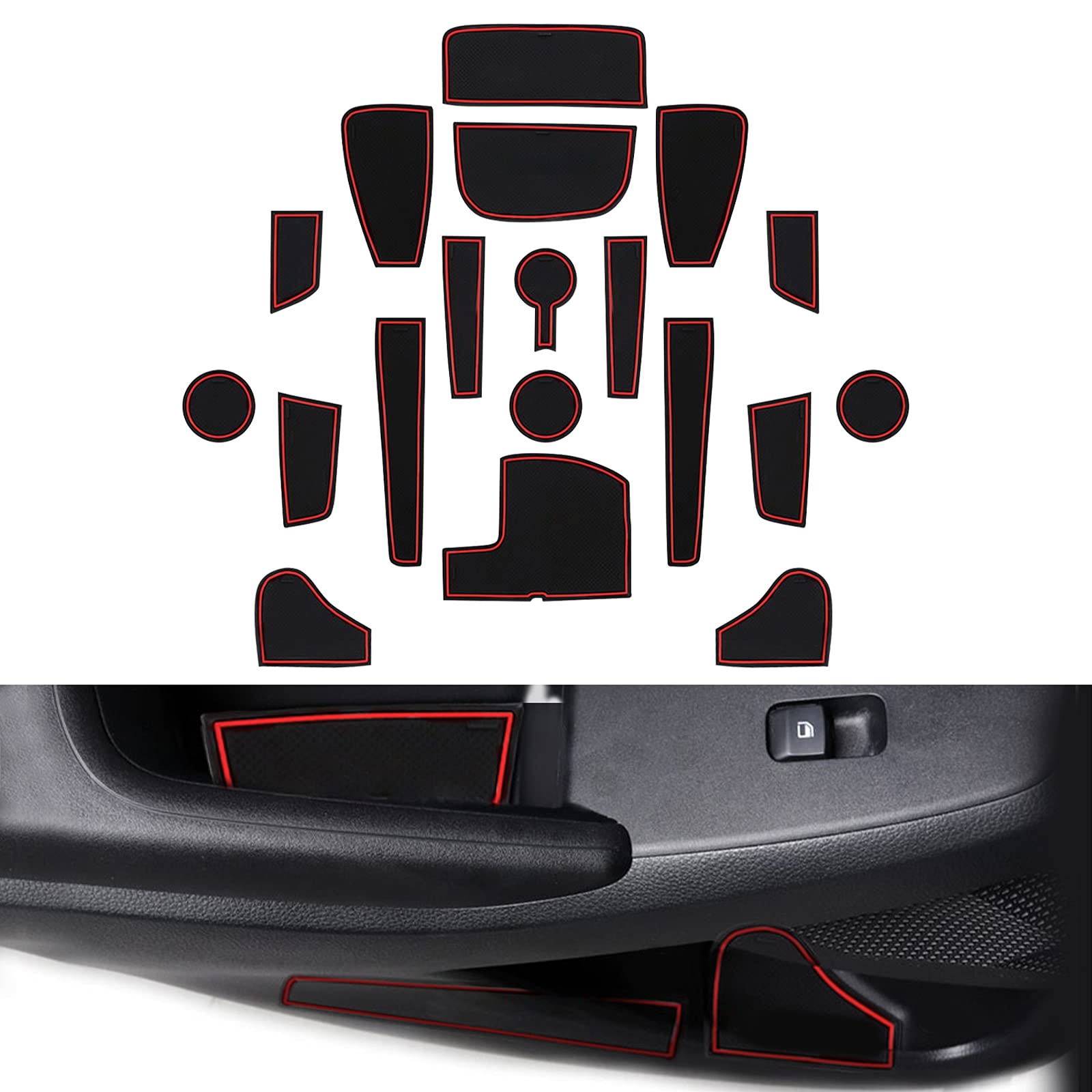 YEE PIN for Kia Seltos Console Liner Door Gate Slot Mats Door Slot Mats for Kia Seltos 2025 Accessories, Console Liner for 2021-2025 Kia Seltos Non-Slip Anti-dust Rubber Mats 20 Pcs/Set (Red)