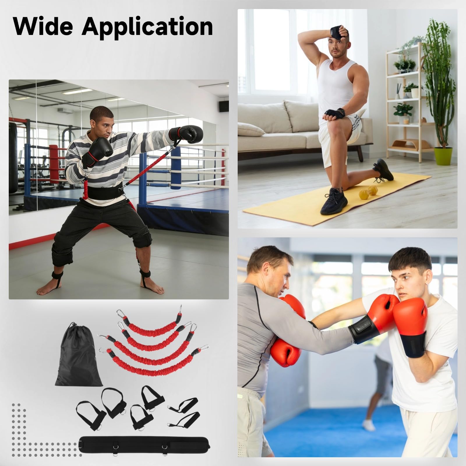 12 STK. Box-Widerstandsbänder-Set, 15 lbs Widerstandsbänder mit verstellbaren Handgelenk-, Knöchelmanschetten und Hüftgurt, tragbares MMA-Trainingsset für Schnellkraft, Tempo, Beweglichkeit