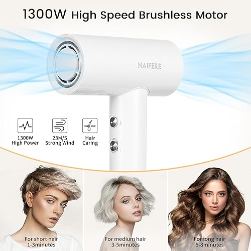 Miniatura 2 de Secador de pelo iónico negativo de alta velocidad de 110000 RPM, secador de pelo con control térmico de bajo ruido de 1300 W, 4 temperaturas y 2