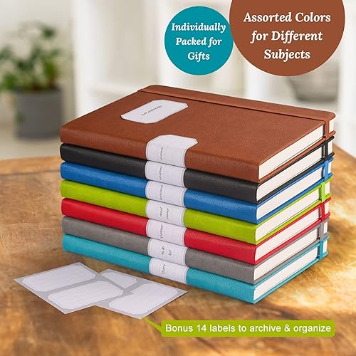 Miniatura 6 de Cuaderno de puntos, paquete de 7 cuadernos de cuero para mujeres y hombres, cuadernos a granel para estudiantes, oficina, diario, escritura, dibujo,