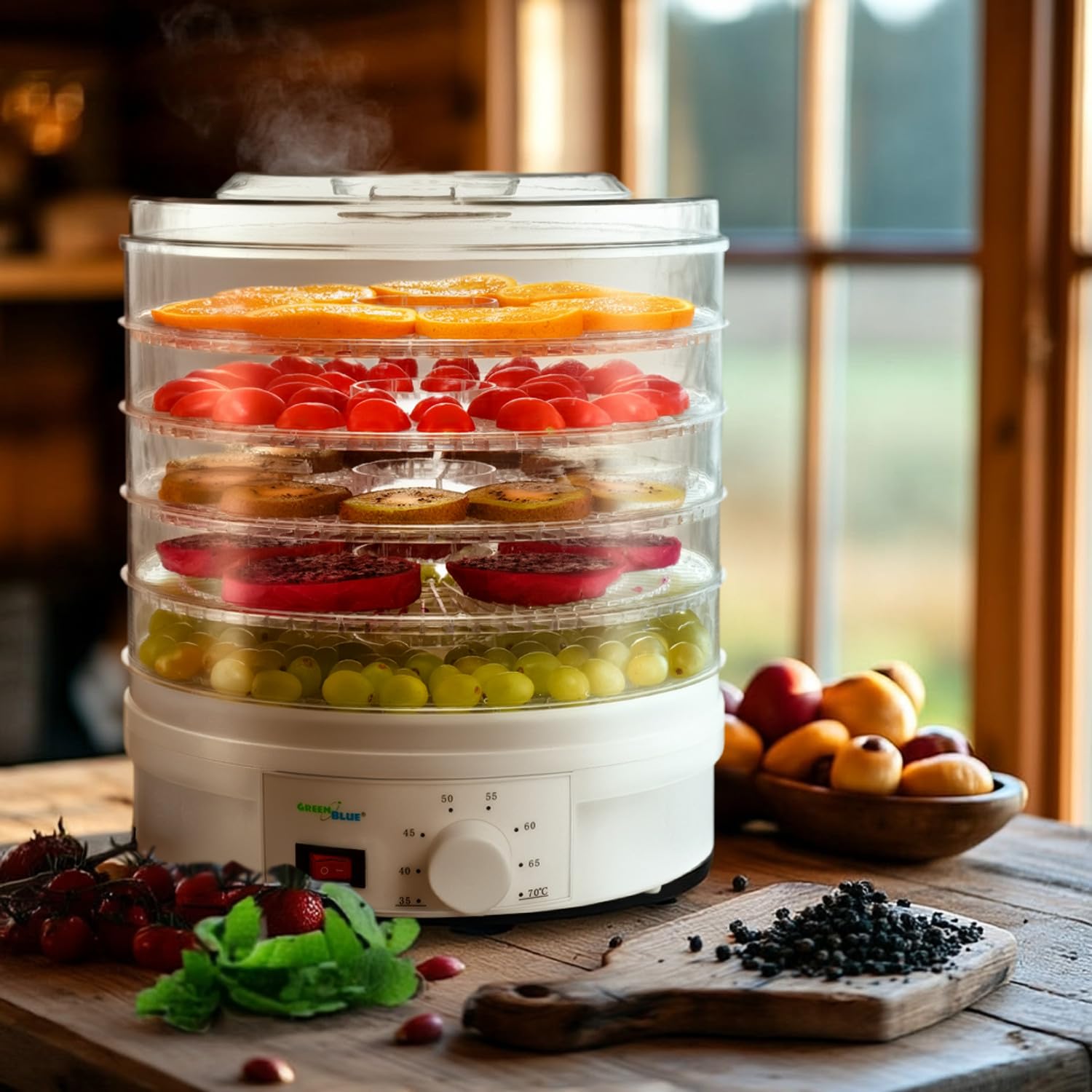 GreenBlue GB190 Déshydrateur de fruits et légumes350W 5 tiroirs transparents 35-70°C