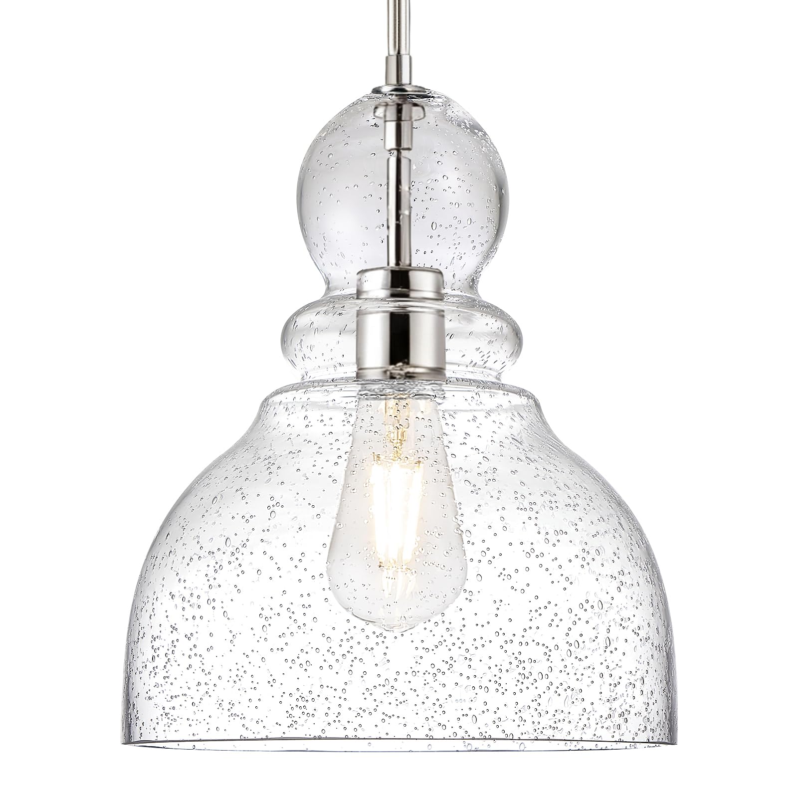 Brushed Nickel Seeded Glass Pendant Light Modern Kitchen light fixture