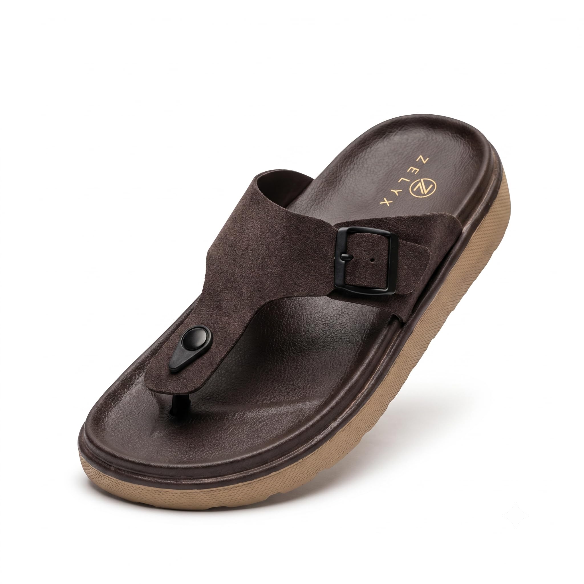 Men's Adjustable Buckle Comfort Flip Flops | Lightweight Cushioned Thong Sandals | Anti-Slip Casual Toe Post Slippers for Indoor & Outdoor | Brown-image-10