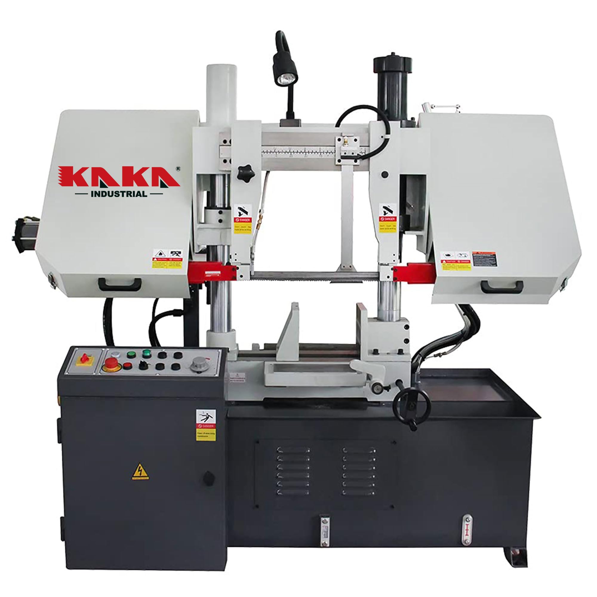 KAKA Industrial Metal Cutting Bandsaw 13.8 Inch Capacity Double Column Horizontal Band Saw Hydraulic Control Semi-Automatic for Metal Fabrication
