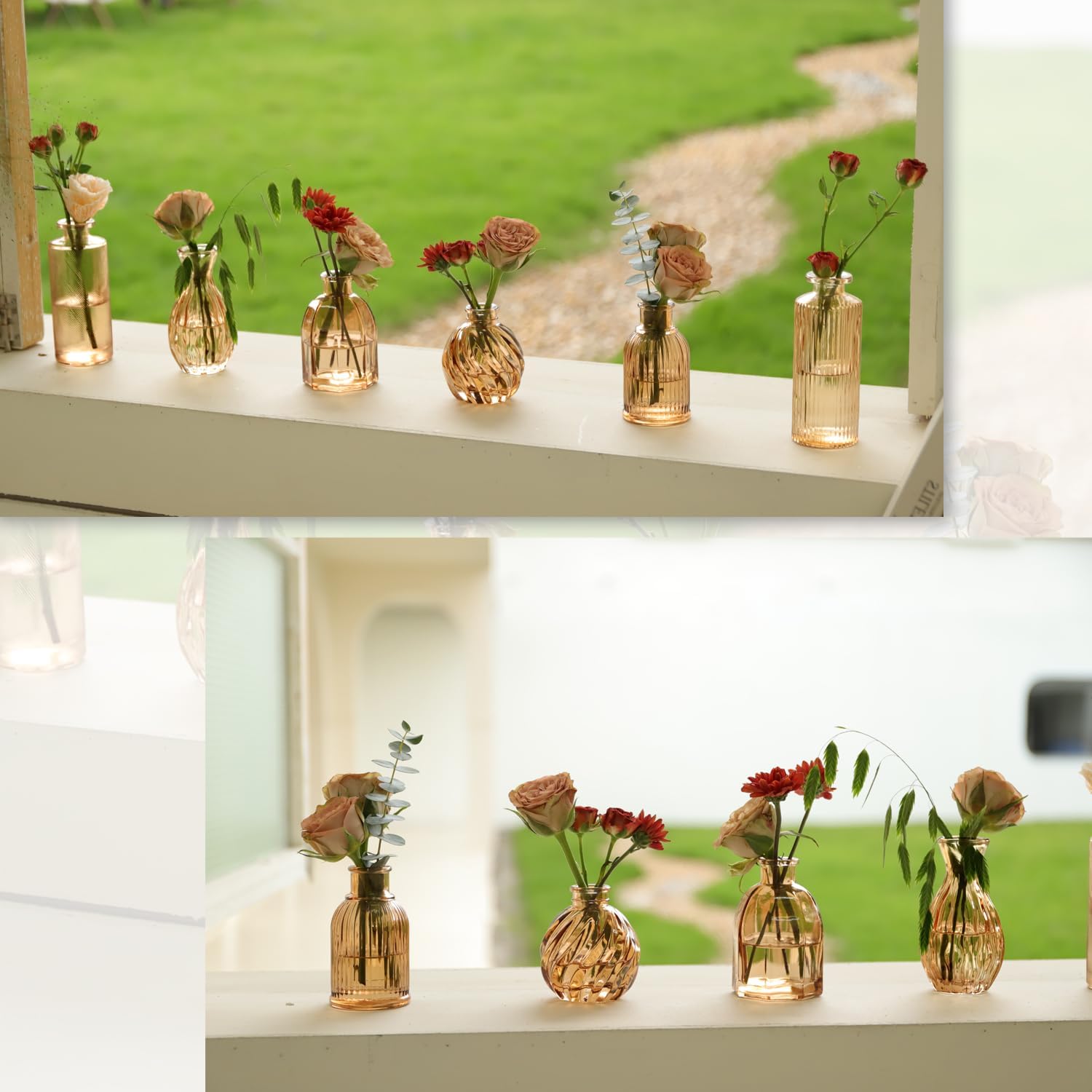 Amber Glass Bud Vases Set of 12 for Wedding Decor