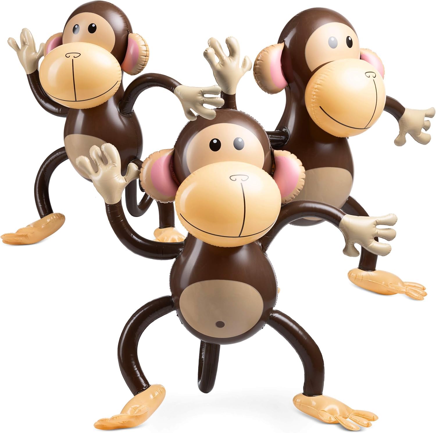 Happium Large Inflatable 3pcs Monkey 27-Inch Monkeys for Baby Shower Safari, Jungle Theme Party Decorations