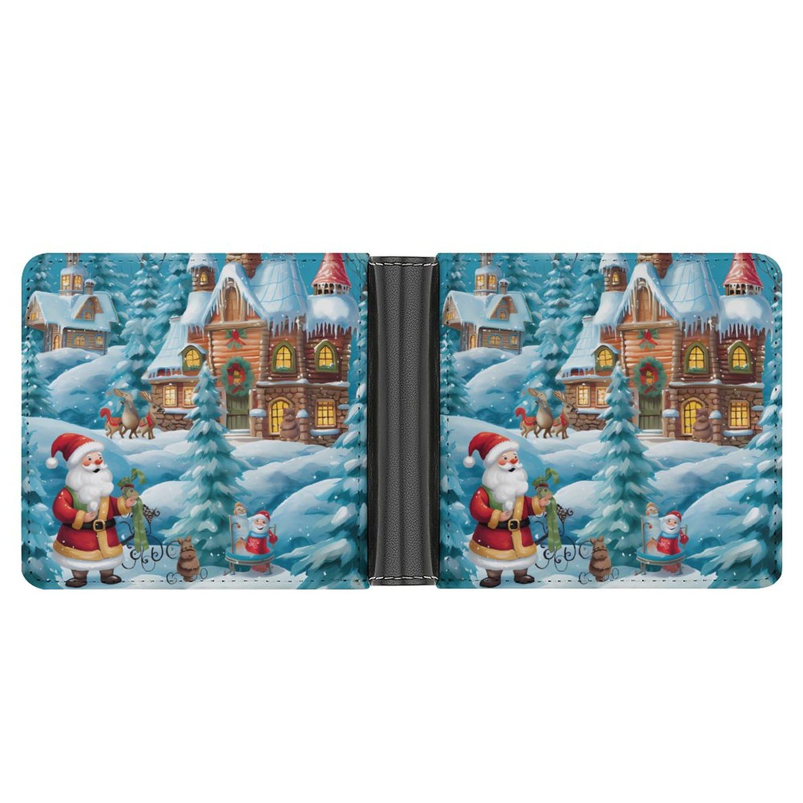 Snowman Gnome And Santas House Funny Men's Slim Bifold Wallet with Multiple Card Slots Front Pocket Purse