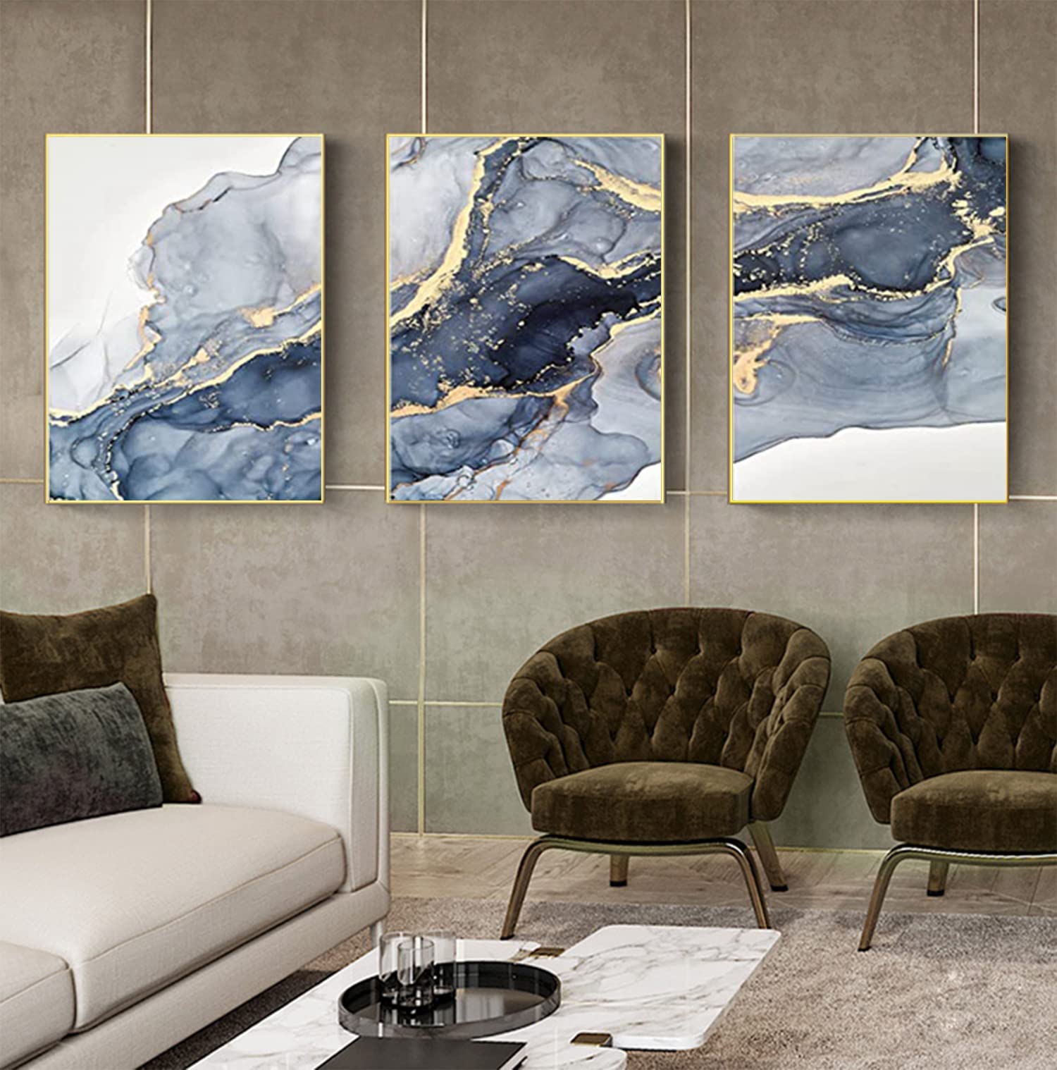 MKHFUW Living Room Bedroom Marble Background Ink Painting Poster, Modern Abstract Picture Set Wall Painting Art Decoration - Image 2