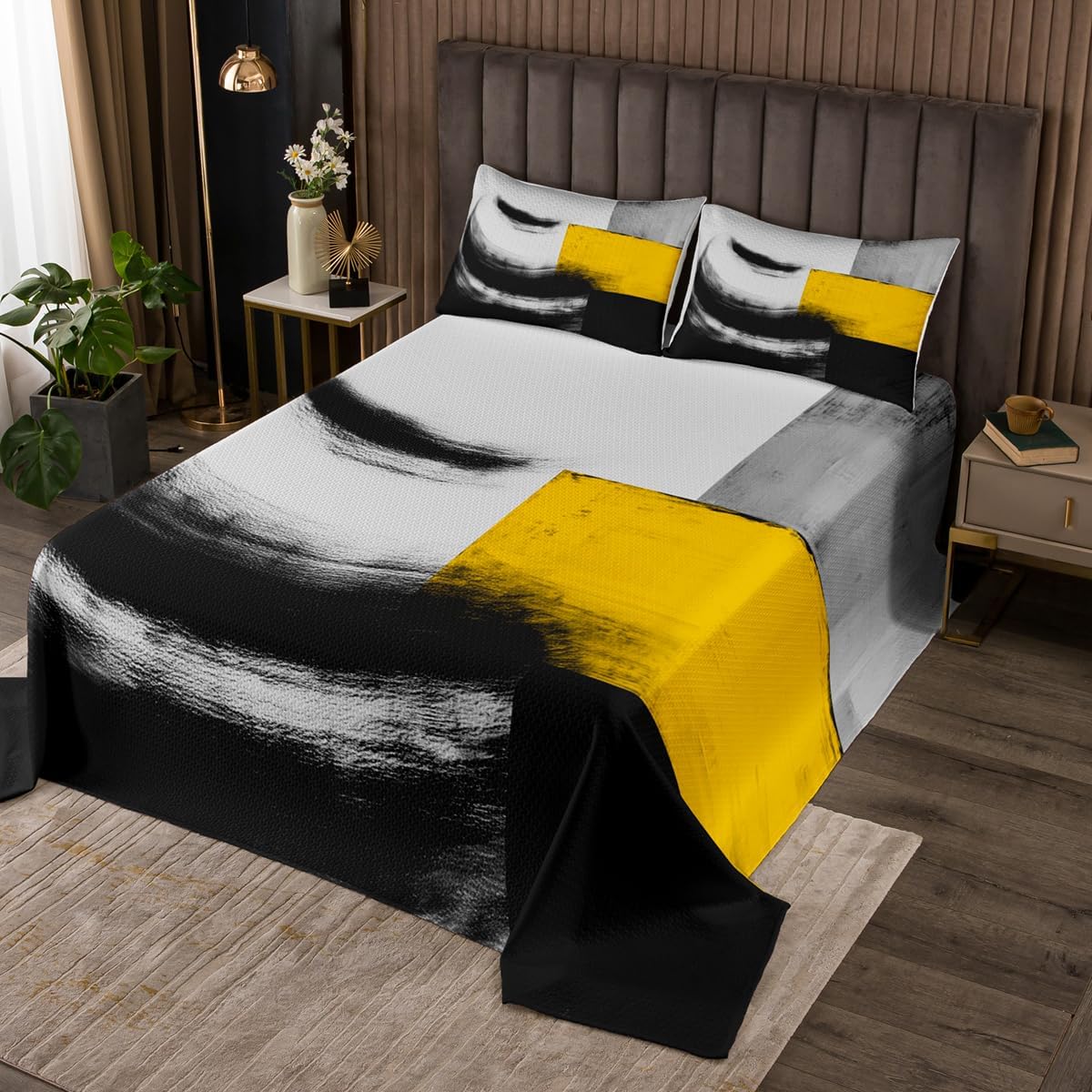 Castle Fairy Vintage Abstract Bedspread Twin Size,Black Navy Blue Grid Bedding Sets 2Pcs for Kids Girls Boys Room Decor,Ink Abstract Graffiti Comforter Set Geometric Art Quilt Coverlet,1 Pillowcase