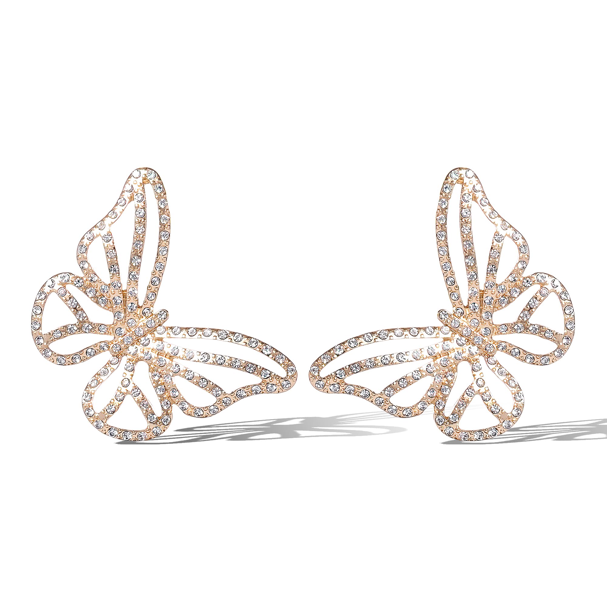 Jessica Simpson Butterfly Statement Earrings for Women – Gold-Tone Crystal Rhinestone Dangle Earrings – Glam Sparkly Jewelry