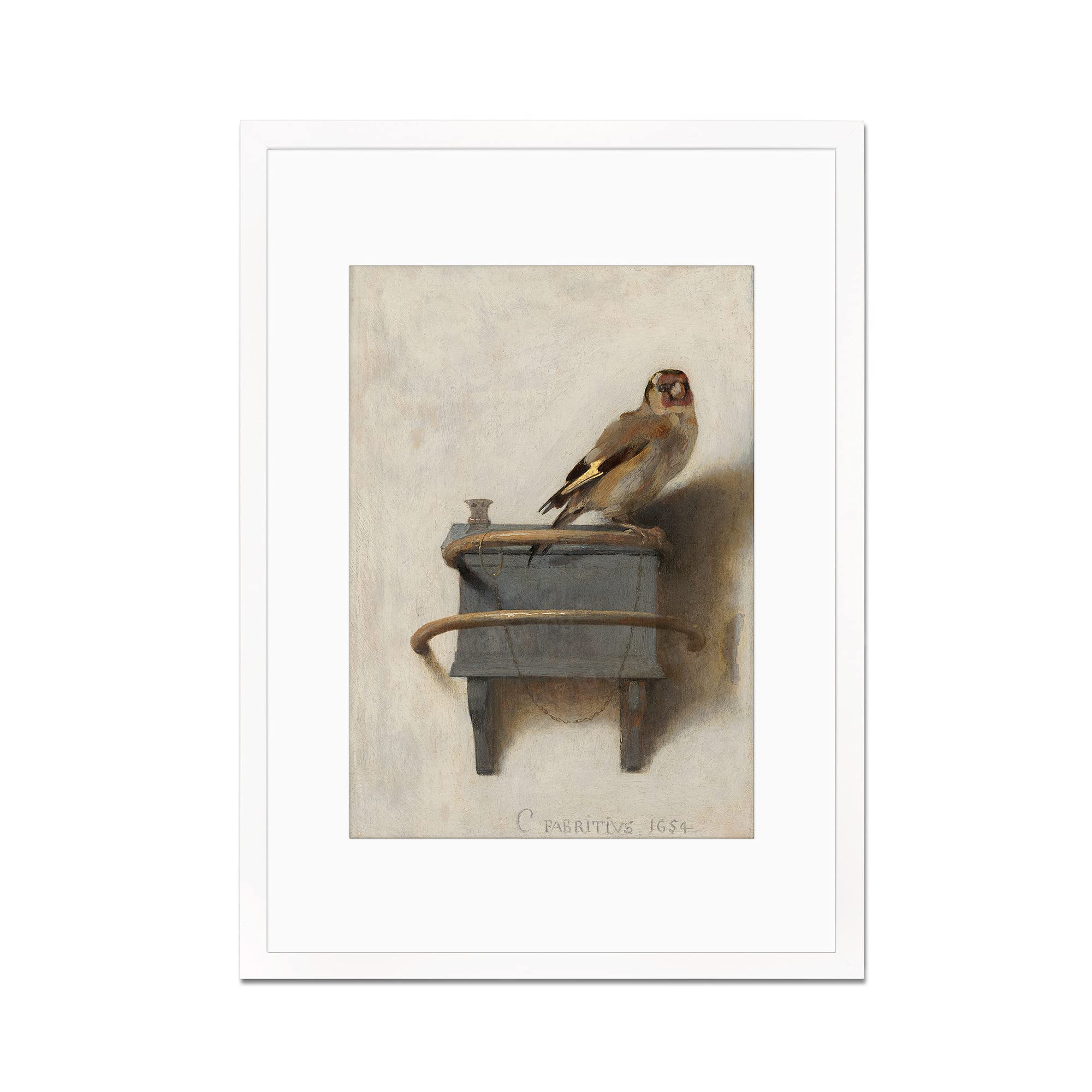 The Goldcardell, poster decorativo da parete Carel Fabritius Bird Painting (cornice bianca)