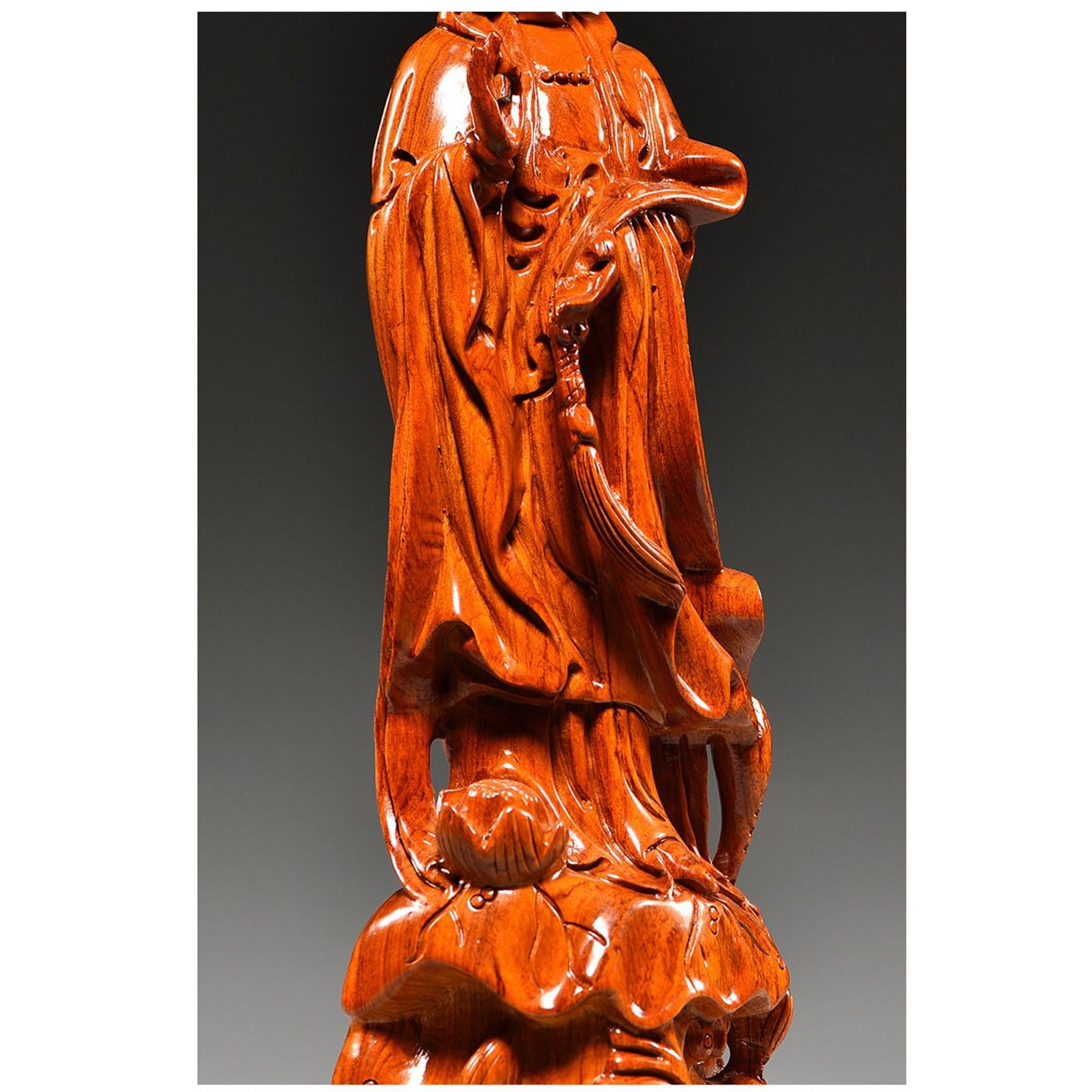 観世音菩薩像 聖観音 黄花梨 花梨木 高級天然カリン材 木製彫刻 如意