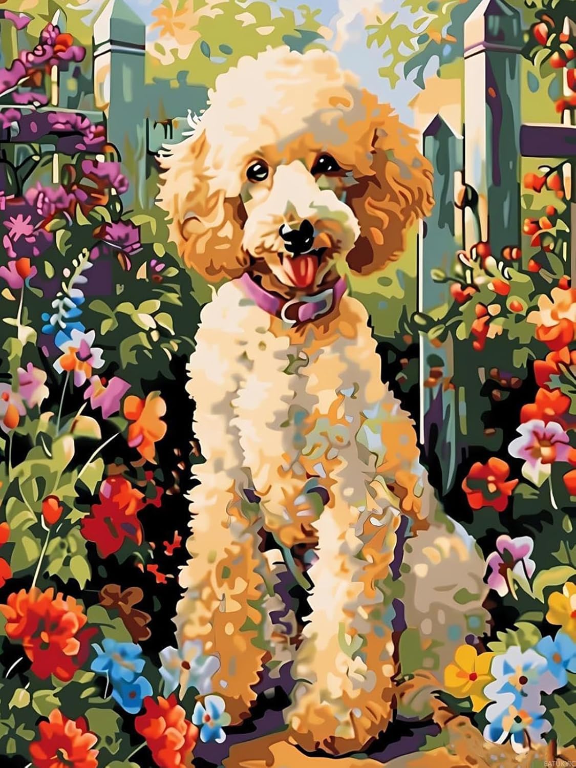 EATUKYIC 5D The Poodle in The Garden Diamond Painting Kits for Adults DIY Poodle Diamond Art Kits for Beginner Full Drill Poodle Diamonds Painting Gem Art for Gift Wall Decor 12x16 inch