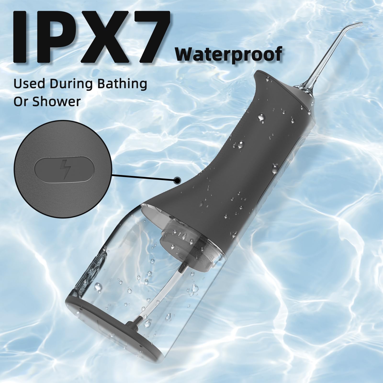 Elektrische Munddusche Kabellos IPX7 Wasserdicht 4 Modi 4 Düsen Grau