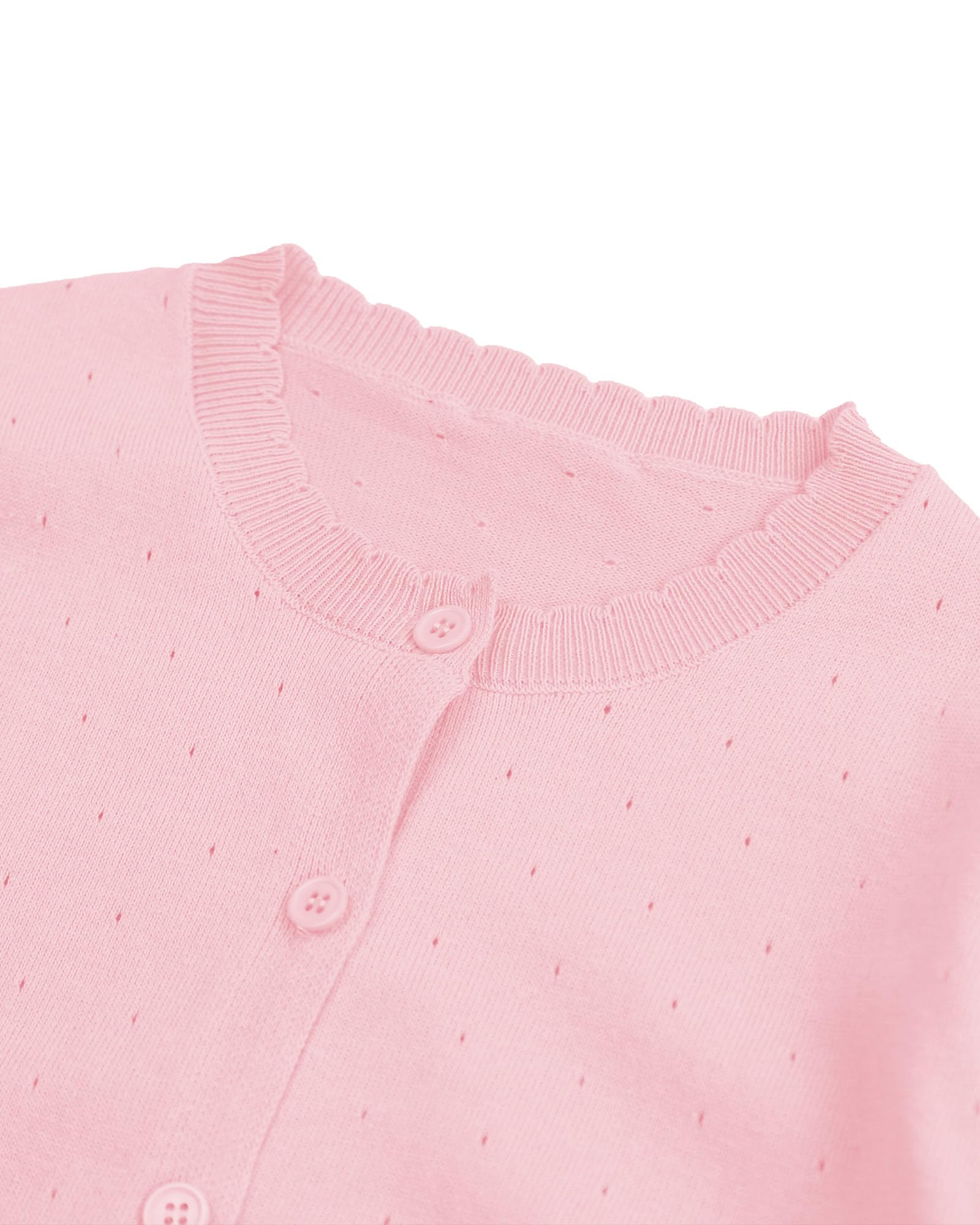 CUNYI Rebeca Mujer Corta Manga 3/4 Cárdigan Punto Ligero Cuello Redondo Suéter Elegante con Botones, Rosa M
