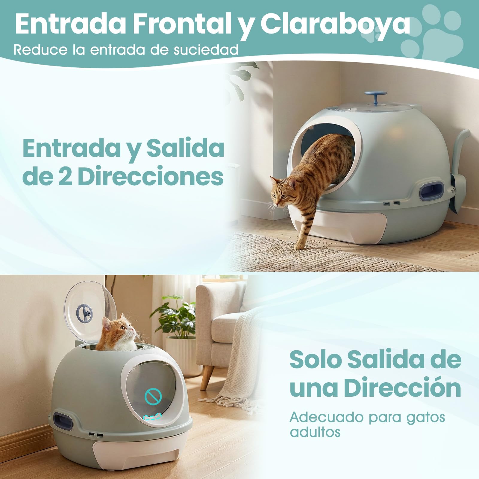 GOPLUS Bandeja Sanitaria Cerrada para Gatos, Casa de Baño para Gatos con Pala, Doble Entrada, Mueble para Arena con Cajón Inferior Extraíble para una Fácil Limpieza, 54,5 x 46 x 39,5 CM (Azul)