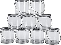 Hedume 9-Pack Mini Clear Plastic Paint Cans, 3-Inch Tall Crafts Party Favors & DIY Containers with Metal Lids