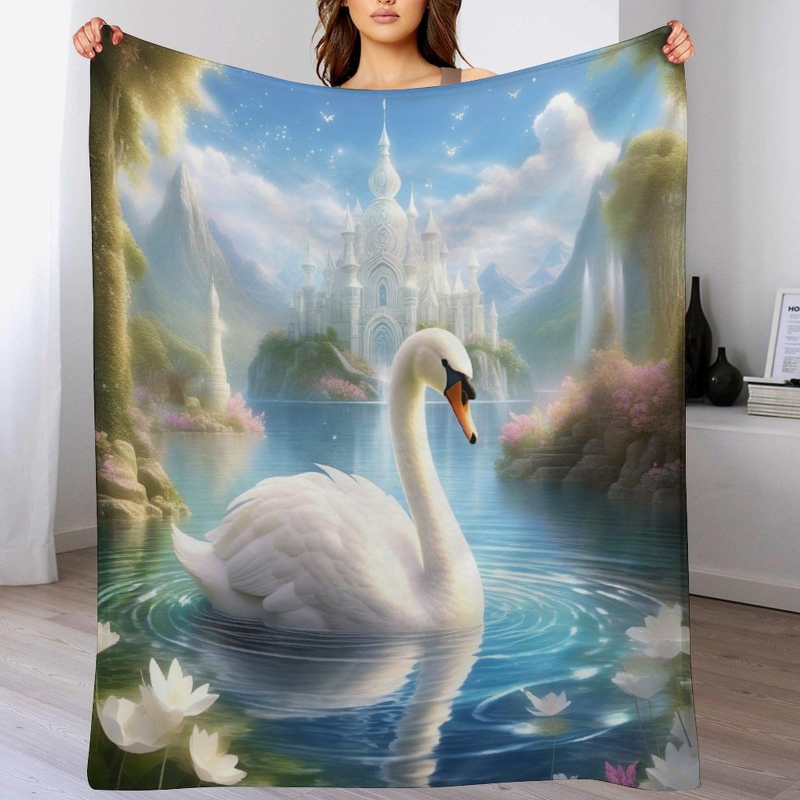 Manta de franela de cisne 180x200 cm para sofá y cama