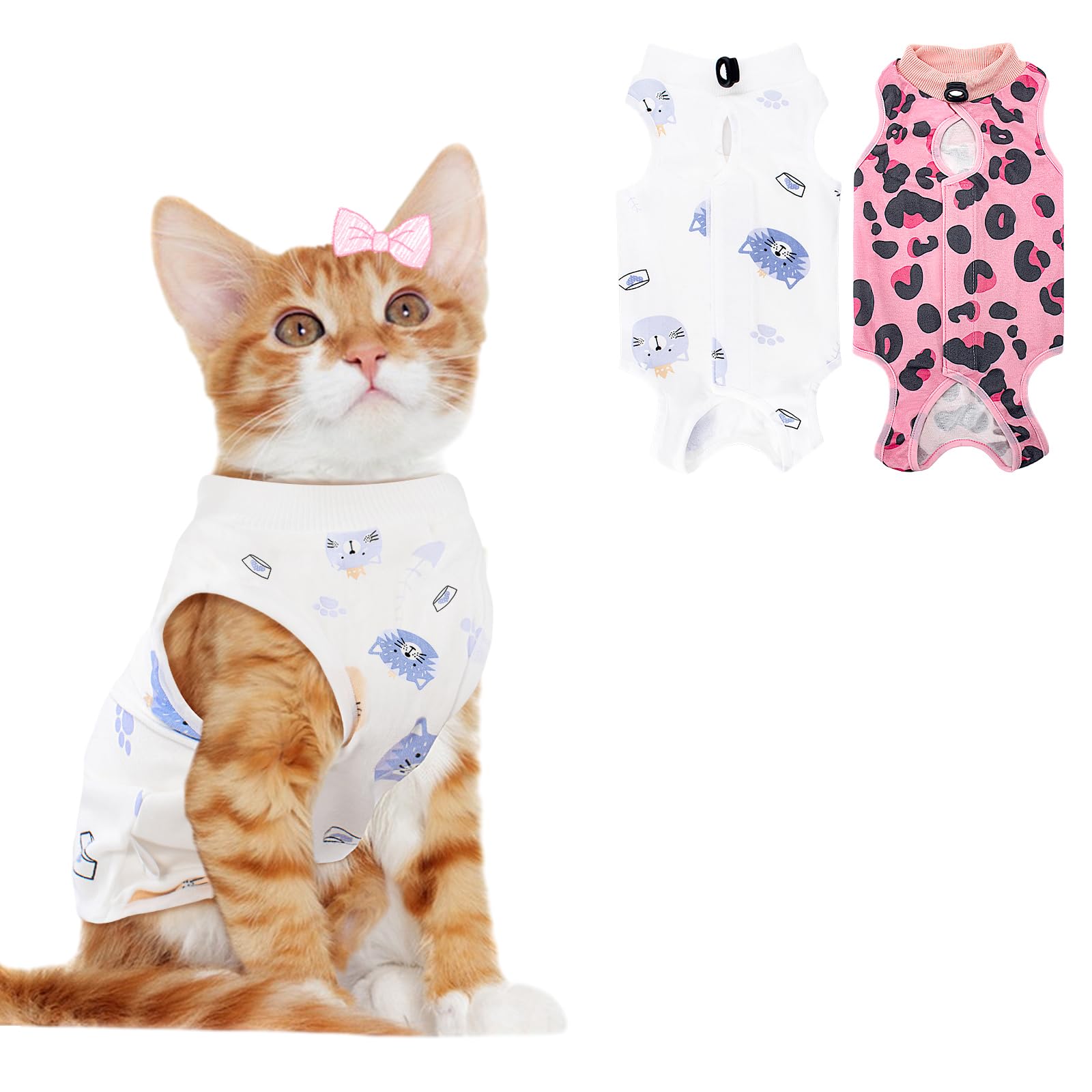 2 PCS Cat Recovery Suit for Spay Abdominal Wounds Cat Onesie for Cats After Surgery Recovery Suit Female Breathable E-Collar Alternative Kitten Onesie Anti Licking โ image 1