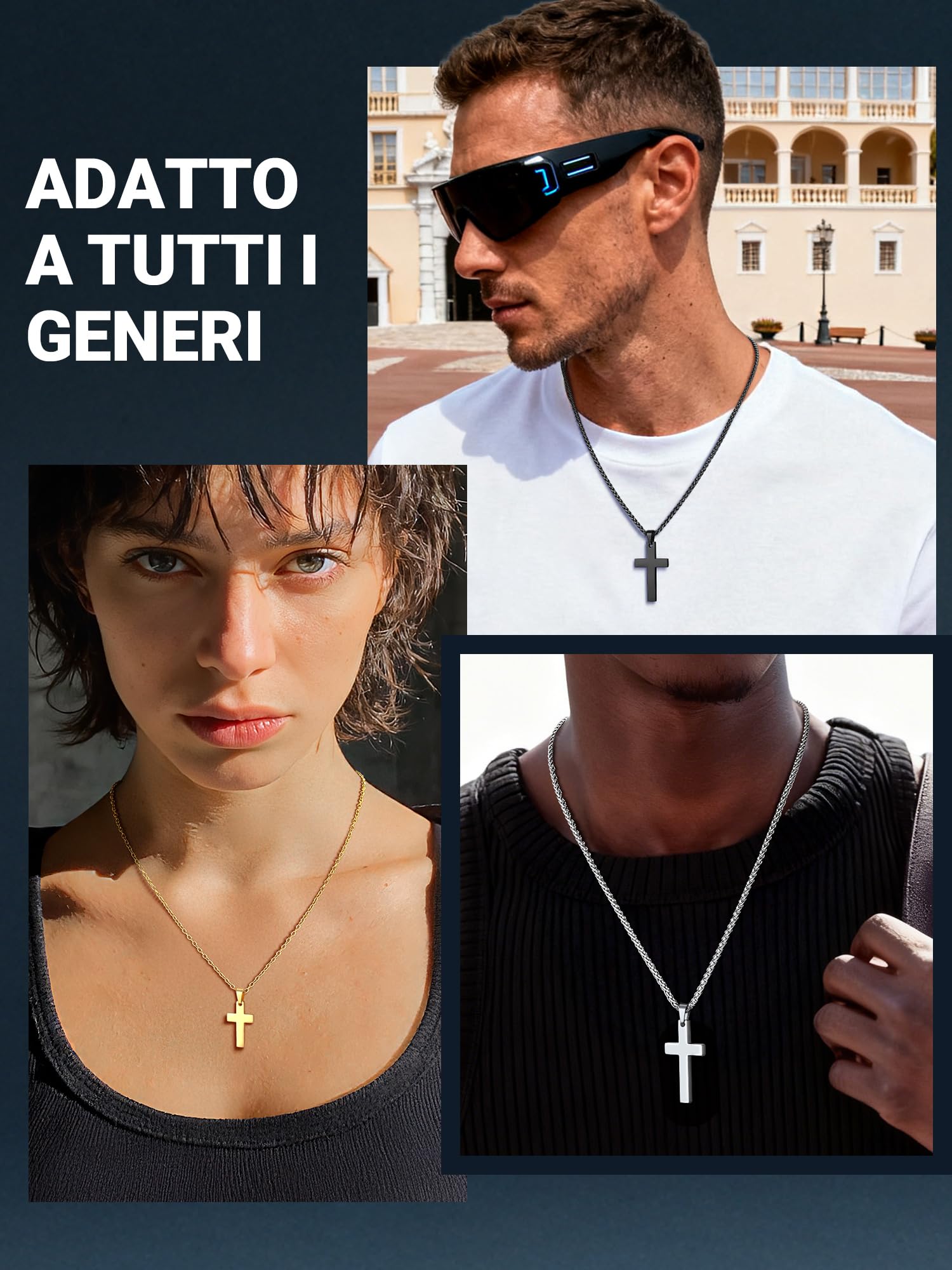 PROSTEEL Collana Croce Uomo, in Acciaio Inox Chirurgico, Cristiana Gioilli Personalizzati per Uomini Donne Famiglia, Ciondolo 31mm e 43mm, Confezione Regalo Inclusa