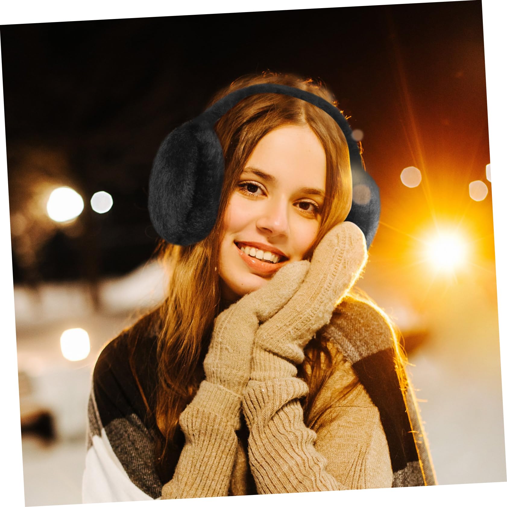 Homoyoyo Cache-oreilles Élastique Peluche Pour Femme Couvre-oreilles Hiver Chaud Et Douillet Accessoire Extérieur Noir
