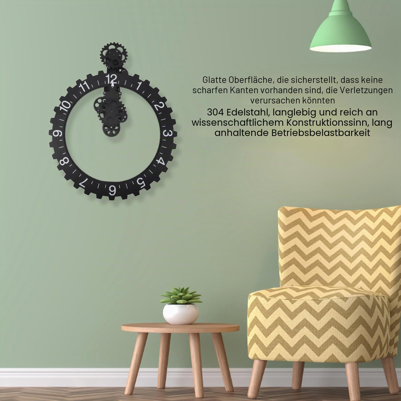Mechanische 3D-Zahnraduhr, Schlankes Design, Exquisite Handwerkskunst, Große Bewegliche Zahnradwanduhr mit Vielseitiger Verwendung für Zuhause, Wohnzimmer und Büro (Black)