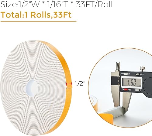 Miniatura 3 de Burlete para puerta de 33 pies, 12 pulgadas de ancho x 116 pulgadas de grosor, cinta de espuma de alta densidad, tira de goma adhesiva para