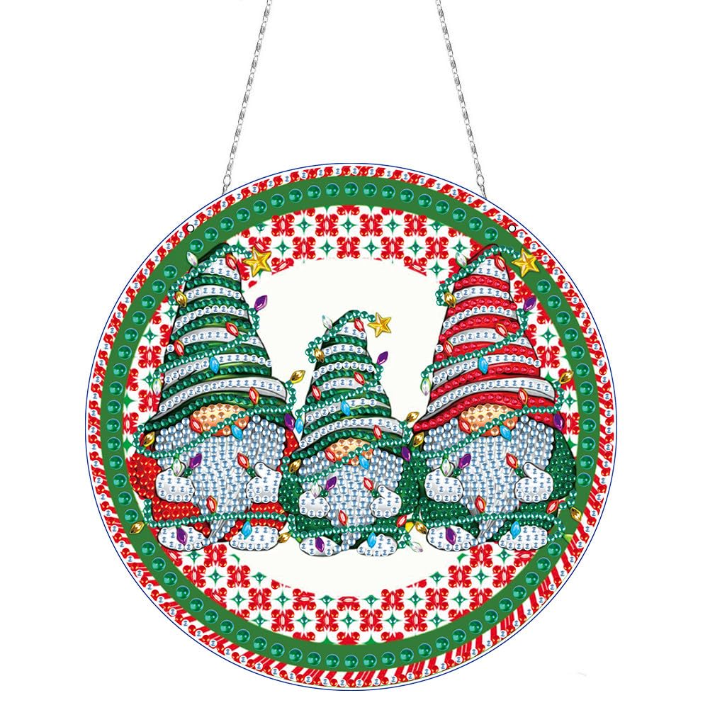 XMKP DIY Acrylic Diamond Art Painting Wreath Kits Special Shaped Single-Sided Rhinestone Round Diamond Art Window Pendants Home Garden Wall Hanging Kits (Single Side Point Drill)-Goblin