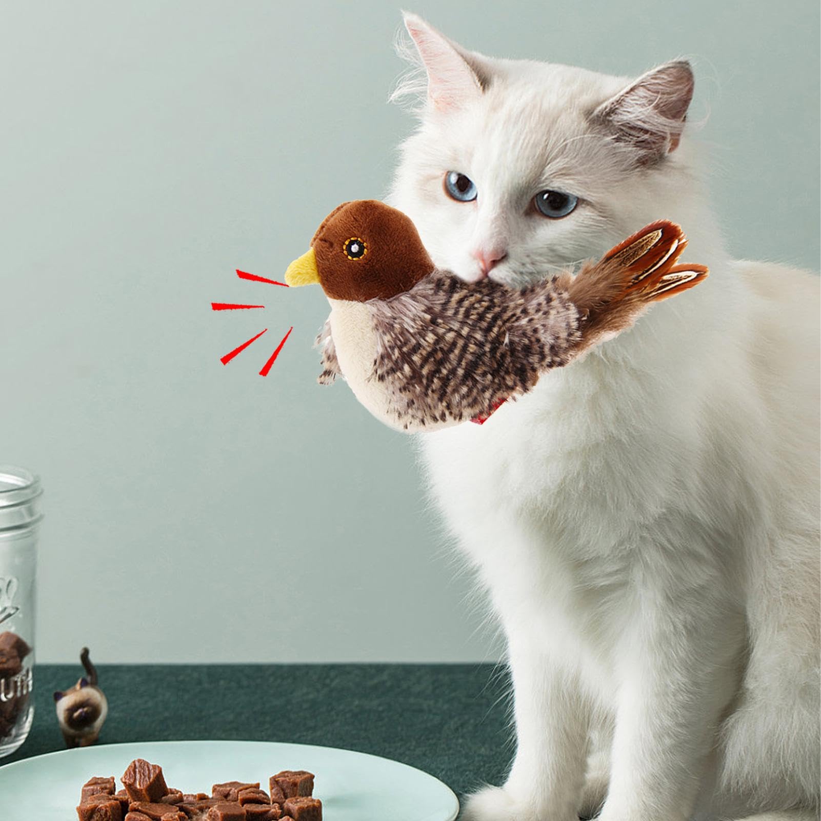 Simulierter Zwitschernder Vogel – Katzen-Spielzeug, Bewegungsaktiviert, Aus Plüsch (ca. 14 Cm)