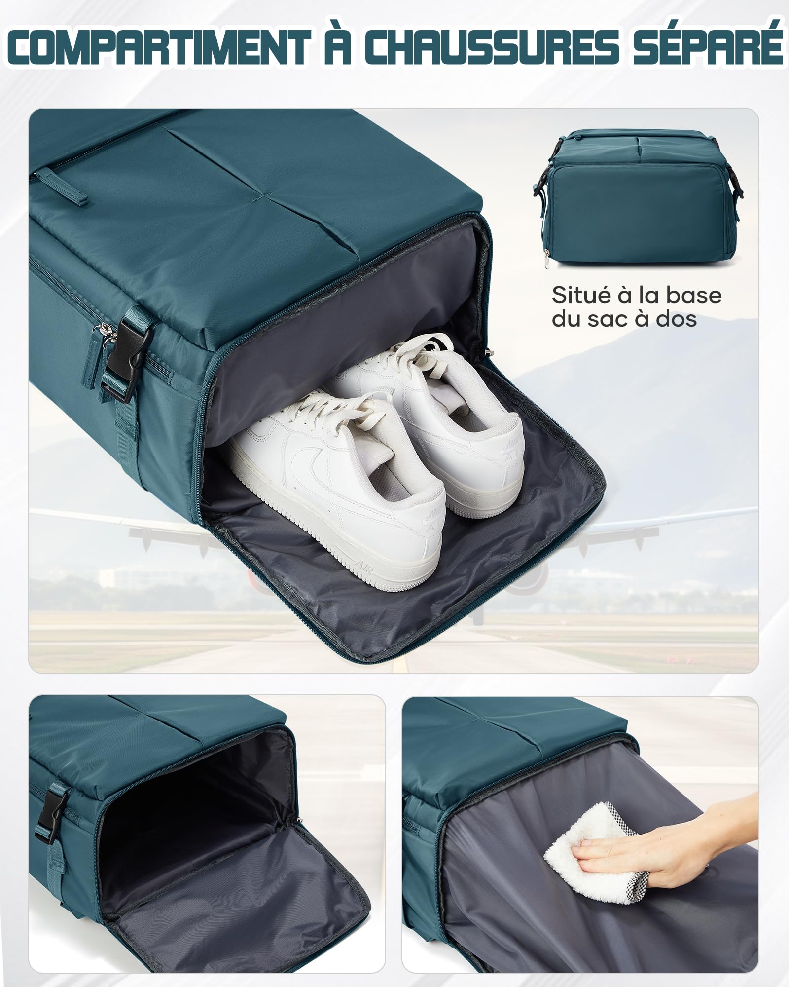 suradar Bagage Cabine 40x30x20 Sac Ryanair Sacs a Dos Voyage Cabine Avion 40x30x20 pour Wizzair Eurowings avec Compartiment à Chaussures Sacs à Dos Ordinateur Portable 14 Pouces Homme Femme Bleu paon