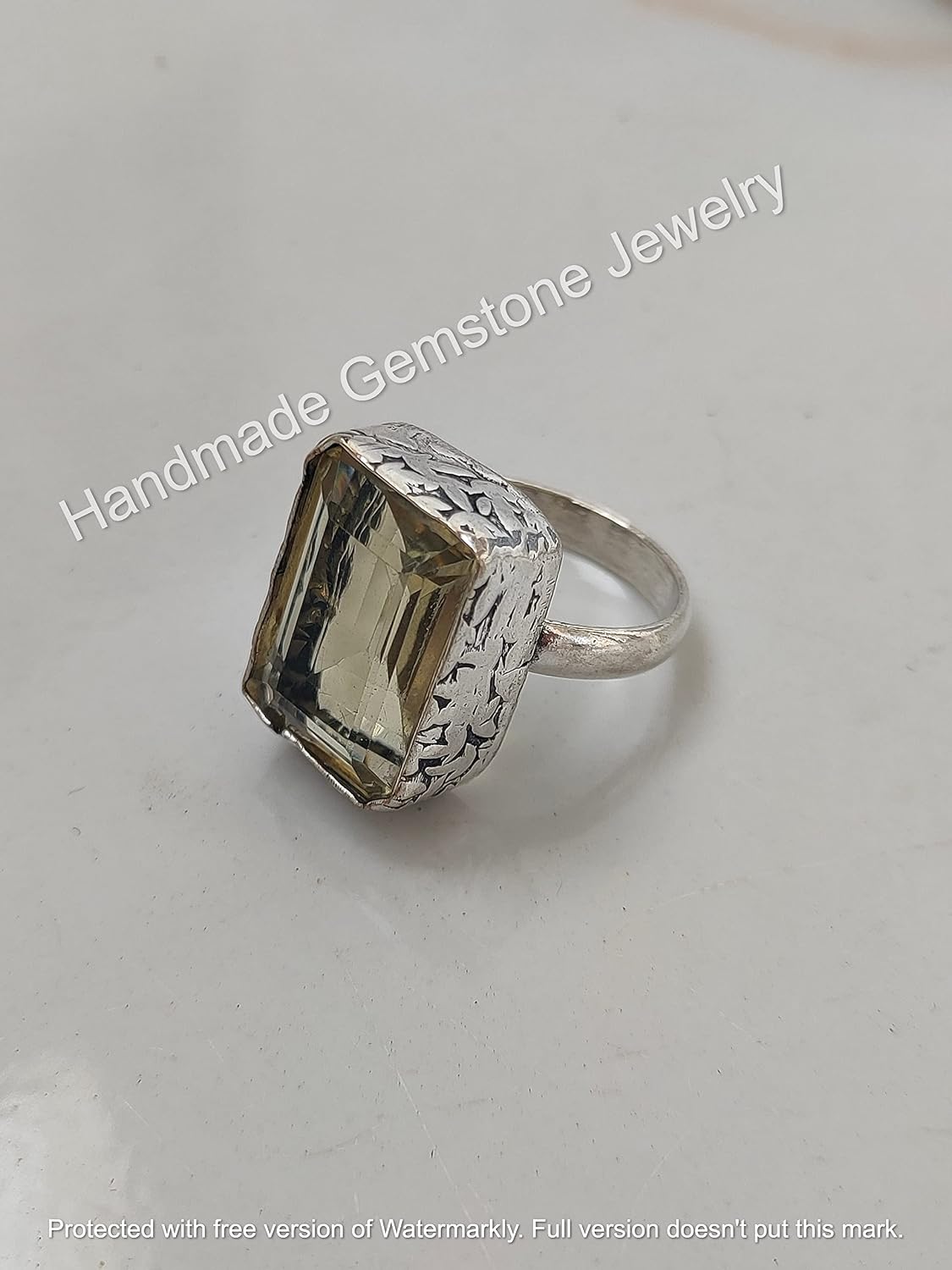 Citrine Quartz Ring, Yellow Stone Ring, Rectangle Stone Ring, Simple Band Ring, Lab Created Citrine Quartz Ring, Handmade Ring, Statement Ring, Radiant Stone Ring, Lemon Topaz Jewelry