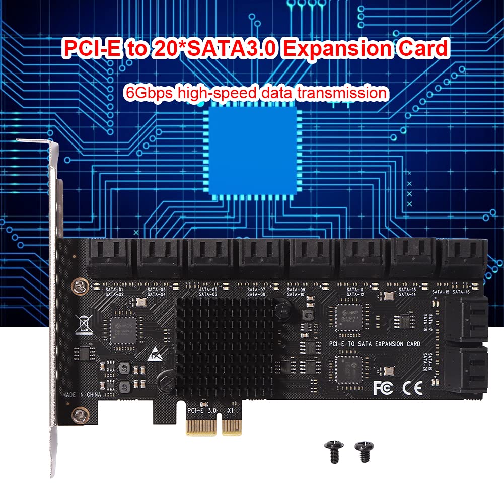 Carte contrôleur PCI-E PCI Express vers SATA 3.0, carte d'extension PCIE 20 ports, adaptateur Riser PCIe SATA 3.0 6 Gbps pour PC de bureau, support SSD et HD