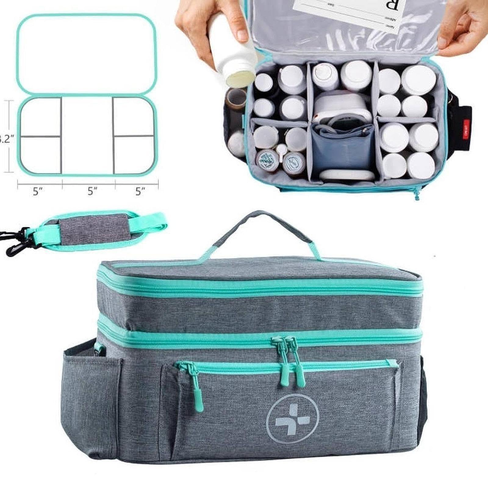 Trousse de Secours Vide Pochette D'Urgence Sac Rangement Transport Médicaments Polyester Poignée Détachable Adaptée Maison Cadeau, Gris