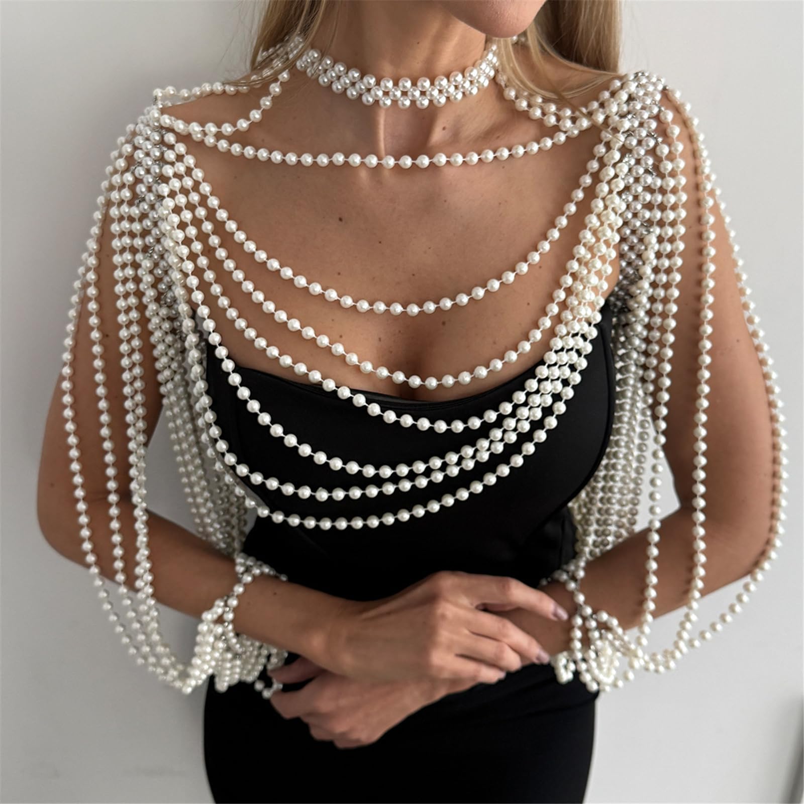Collana per il corpo con perle di ispirazione vittoriana con frangia staccabile per eventi eleganti e fotografie, gioiello dal design leggero
