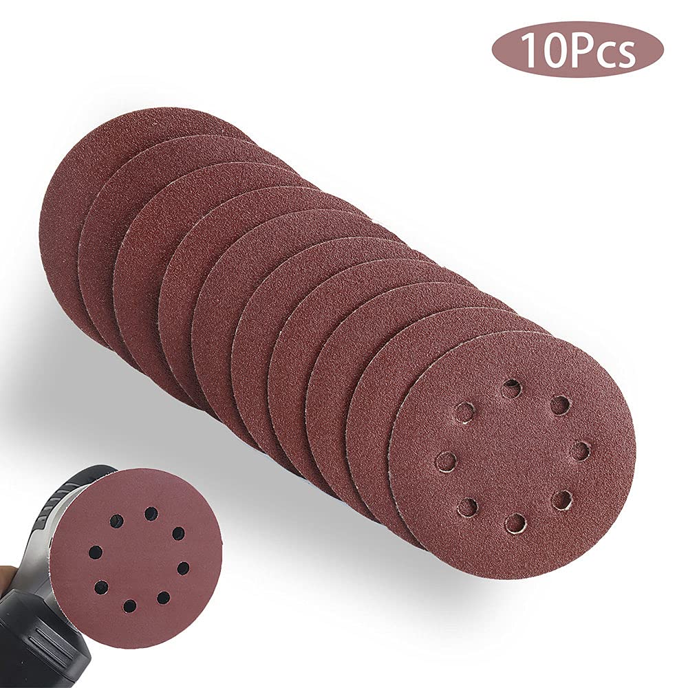 10 Uds 125mm almohadilla de pulido de papel de lija forma redonda 8 agujeros lijado discos de papel de lija para pulidora, grano 320