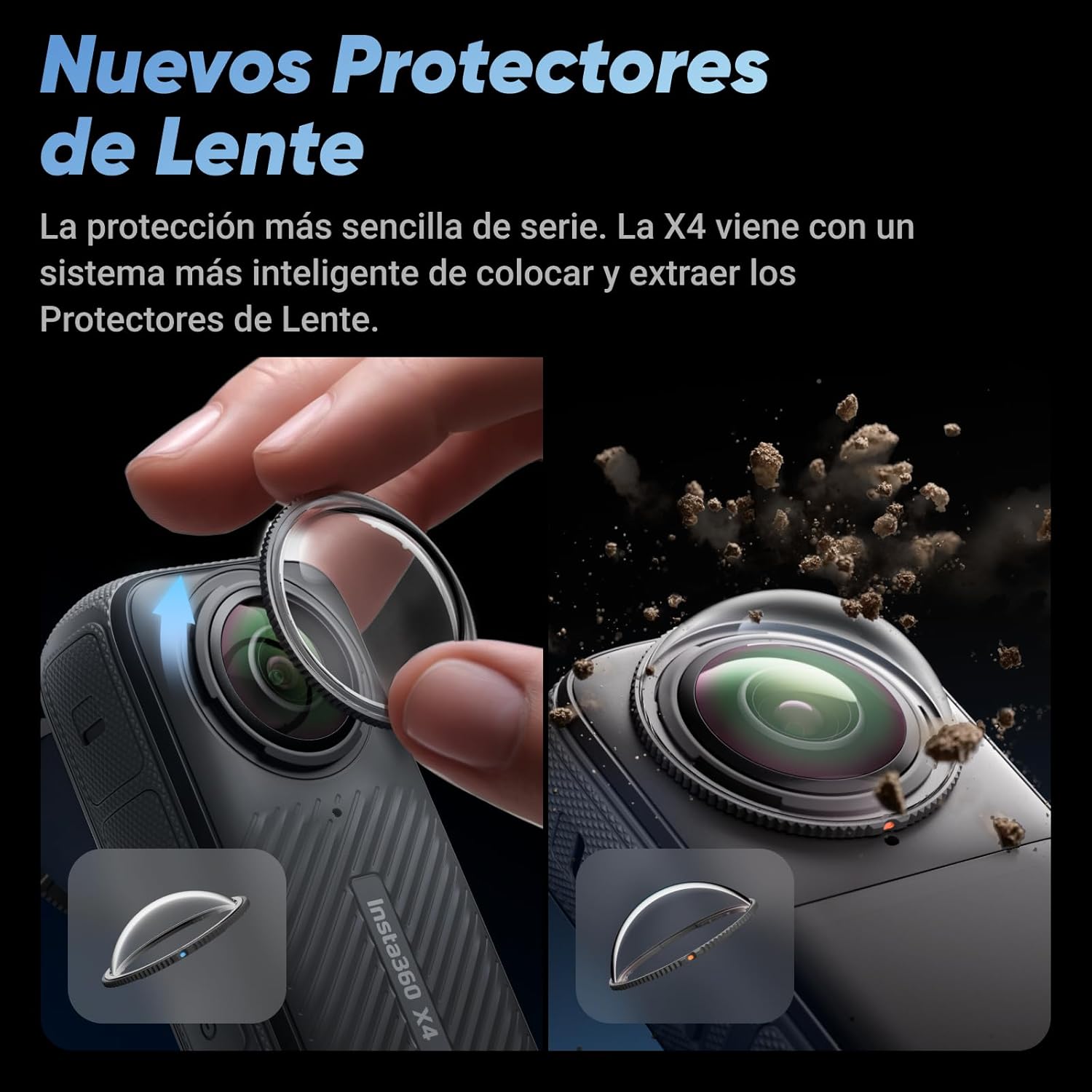 Insta360 X4 Starter Bundle Cámara de acción impermeable 8K 360, vídeos gran angular 4K, efecto selfie invisible, protección de lente desmontable, duración de batería de 135 min, edición AI