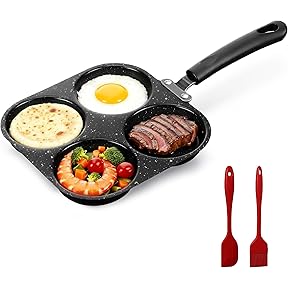CAROTE Egg Pan Omelette Pan, 4-Cup Nonstick Granite Omelette Skillet - Pancake Pan and Healthy Egg Cooker Suitable for Gas Stove & Induction Cookware, Black