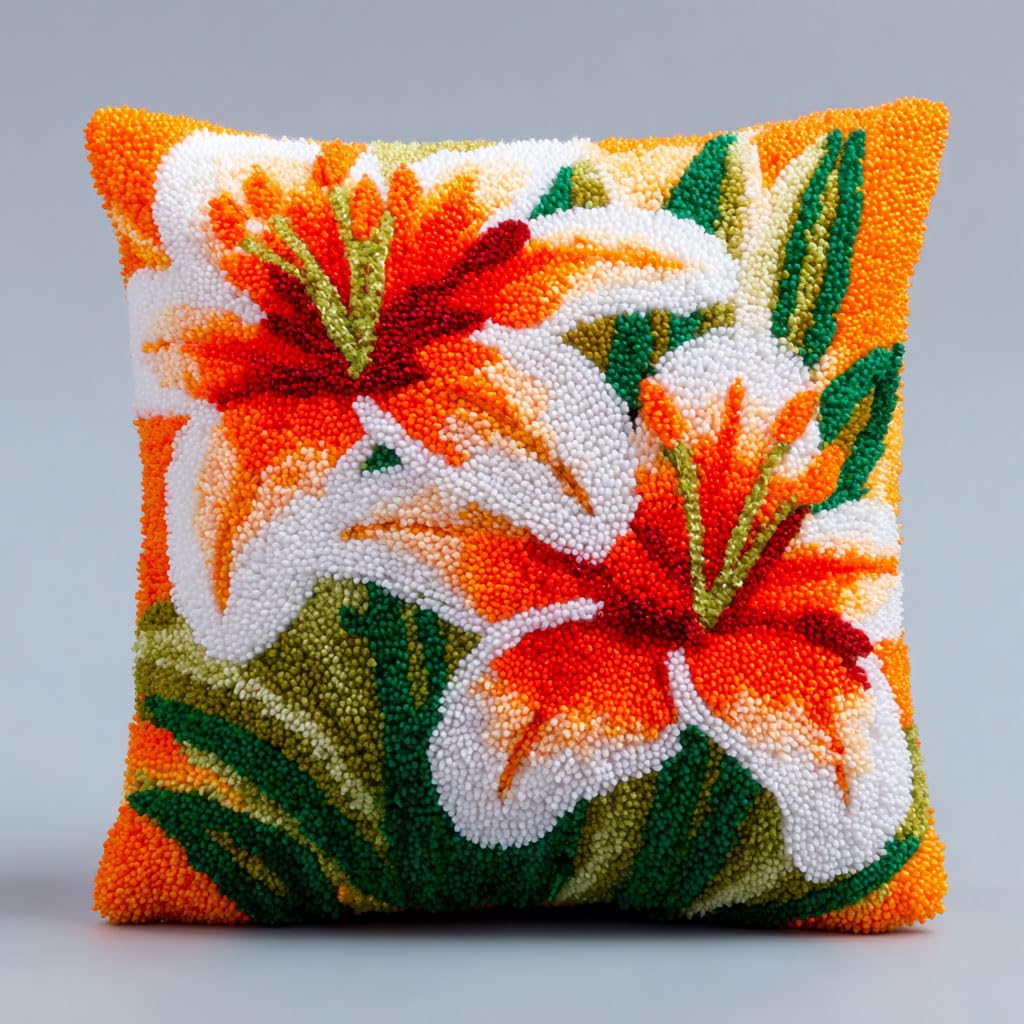 WallustrioaW Latch Hook Cushion Kits,Lily Flowers