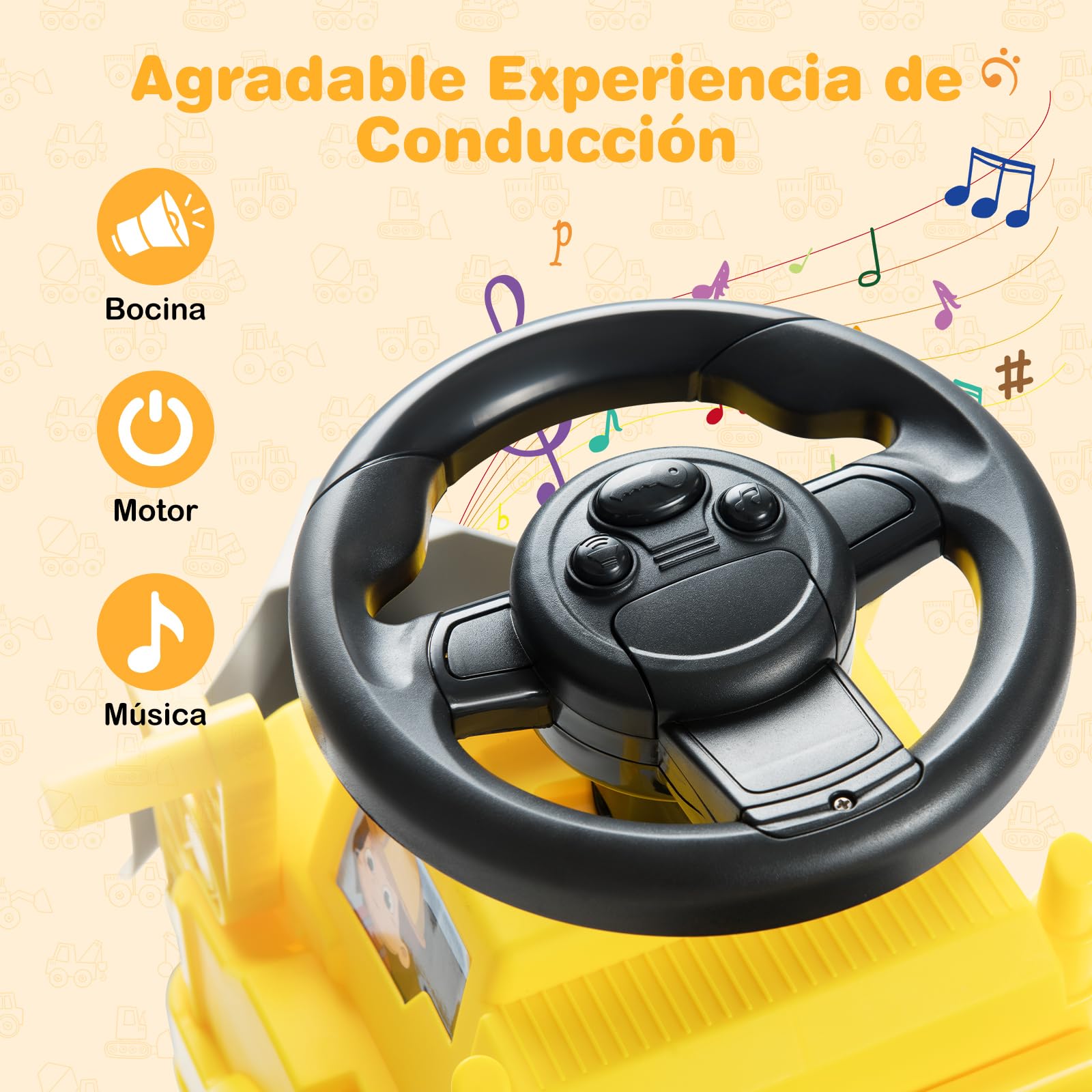COSTWAY Coche Correpasillos para Niños, Excavadora de Nieve de Paseo Infantil con Remolque y Pala, Almacenamiento Oculto, Música, Bocina, Excavadora Correpasillos para Niños de 19-36 Meses(Estilo 2)