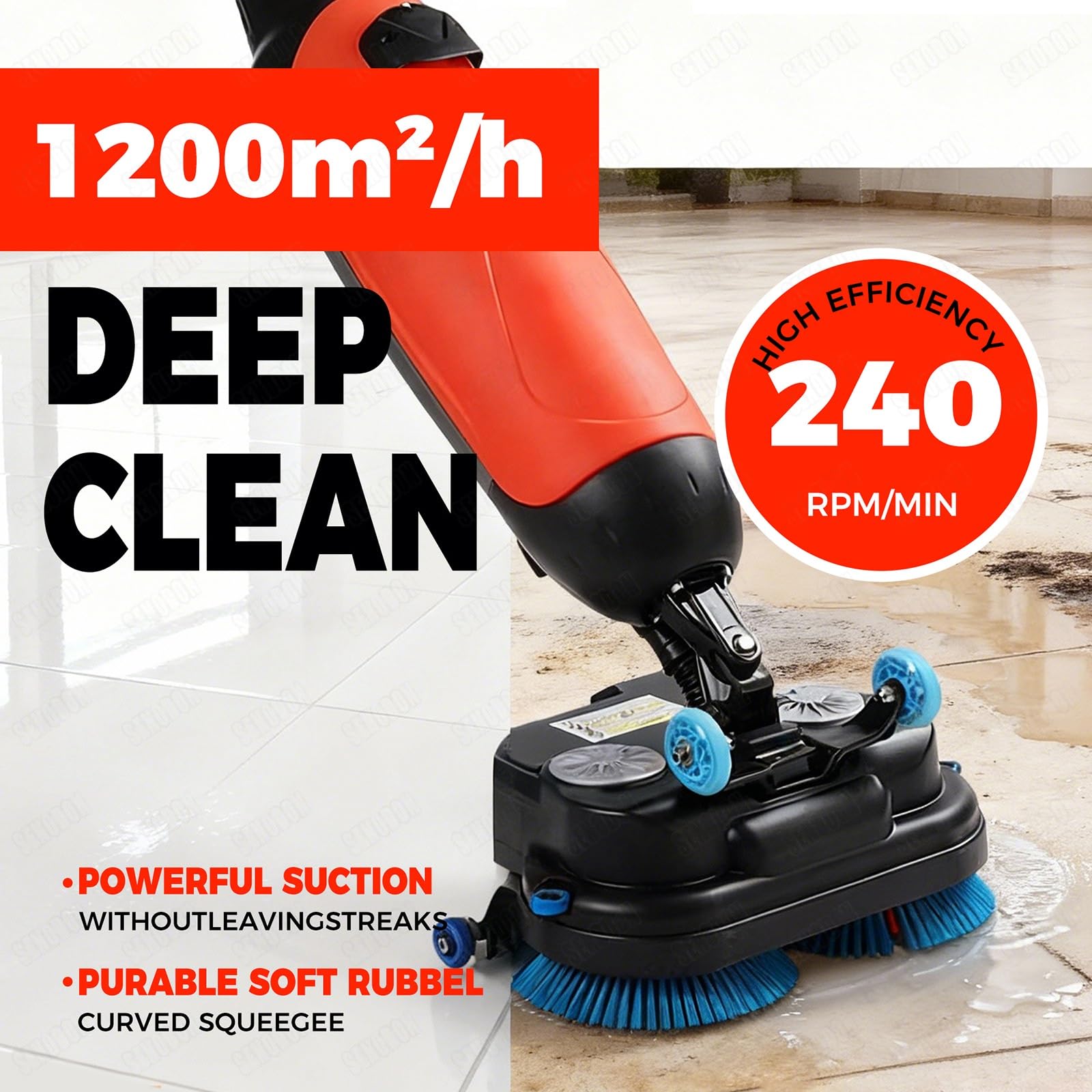 Máquina de limpieza de suelos resistente, pulidora multifuncional de grado comercial, cepillo doble giratorio de 360 grados, 13000 pies cuadrados/h para supermercados y almacenes